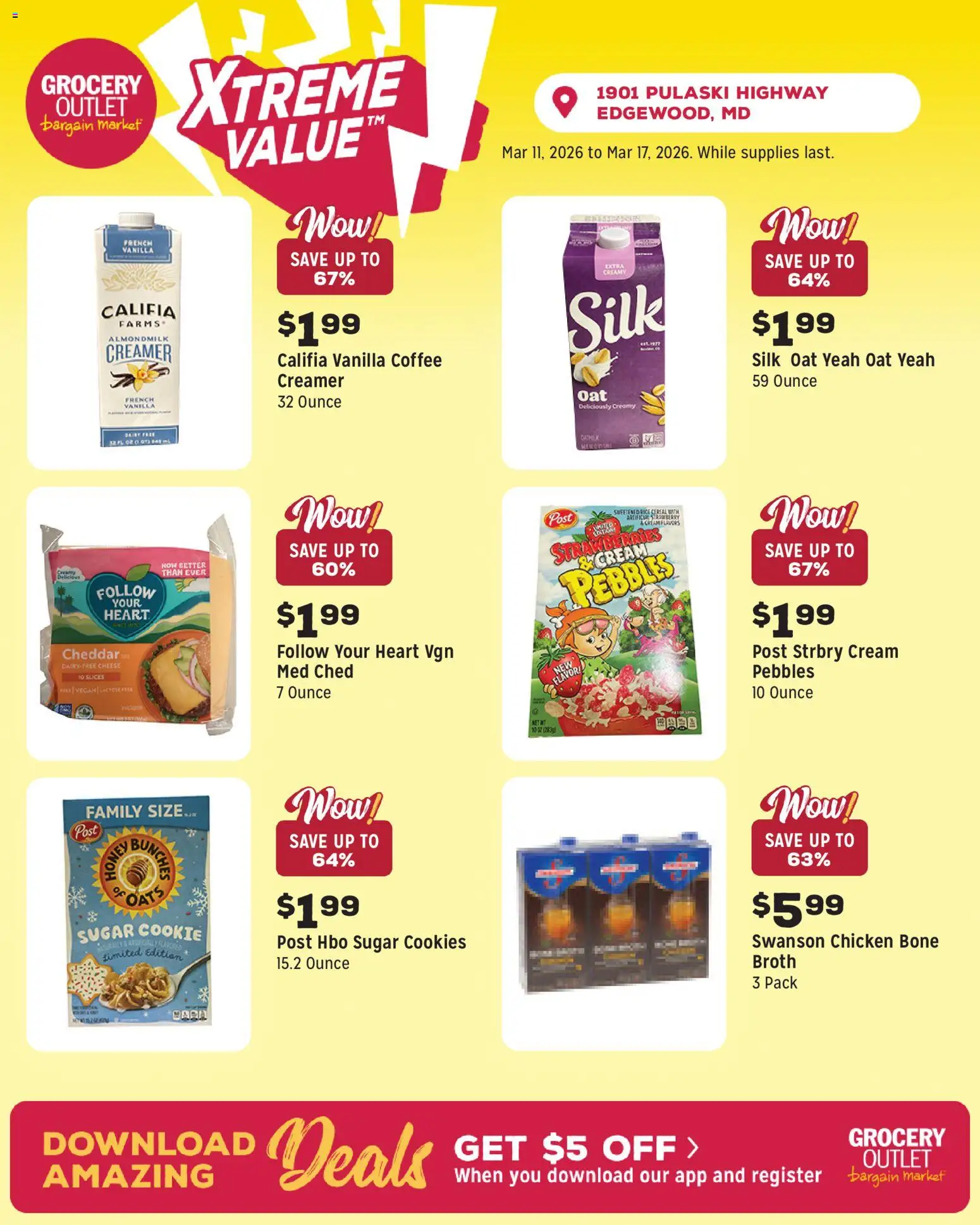 Grocery Outlet Weekly Ad - MD - valid from 11.03.2026 | Page: 6 | Products: Cheese, Strawberries, Cream, Sugar