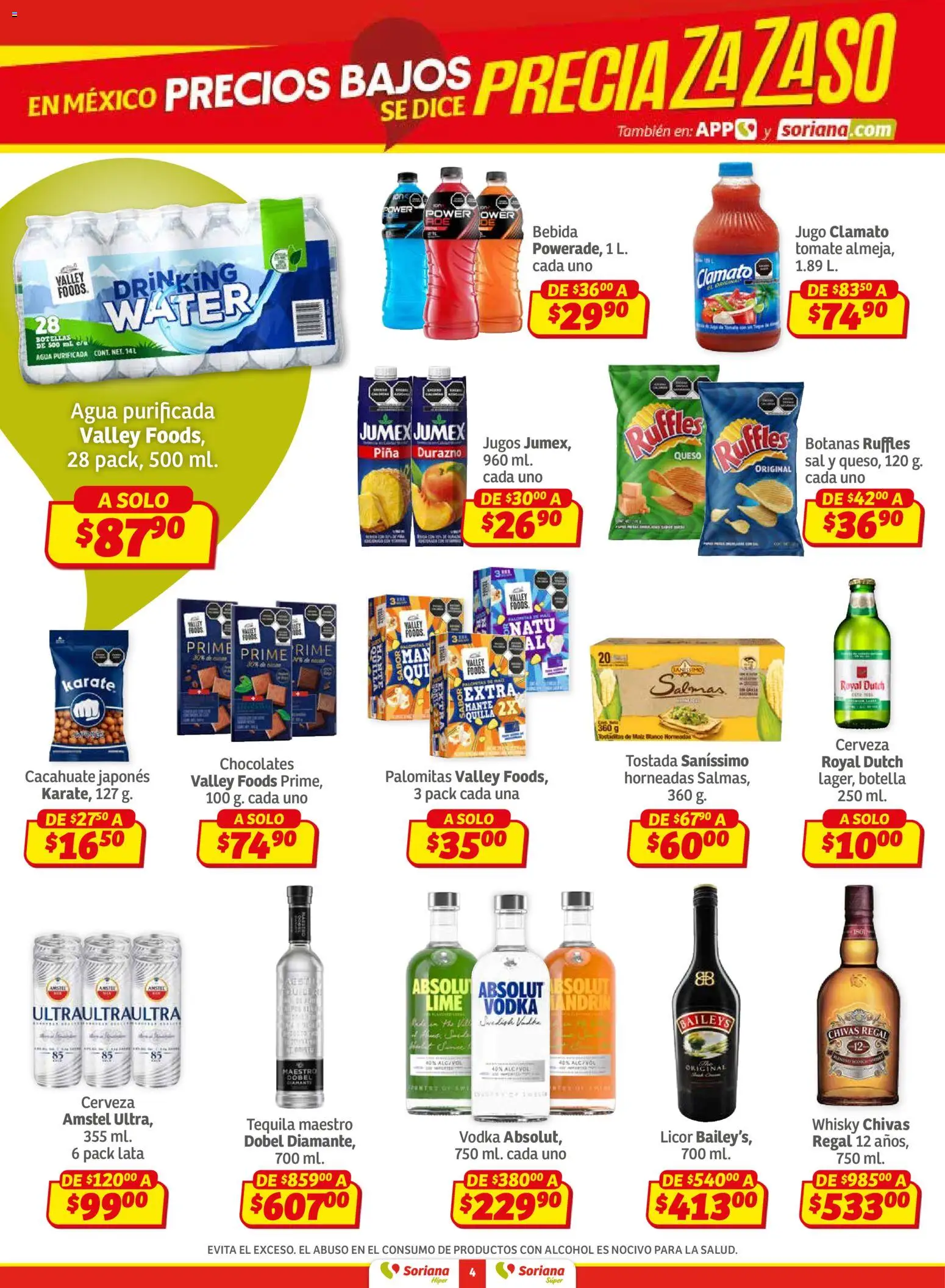 Nuevas ofertas de Soriana válidas en toda la República Mexicana desde el 30.01.2026. ¡Encuentra las mejores ofertas en Soriana - Preciazazaso Híper: Frontera BCN, Son! | Página: 4 | Productos: Durazno, Tequila, Botella, Whisky