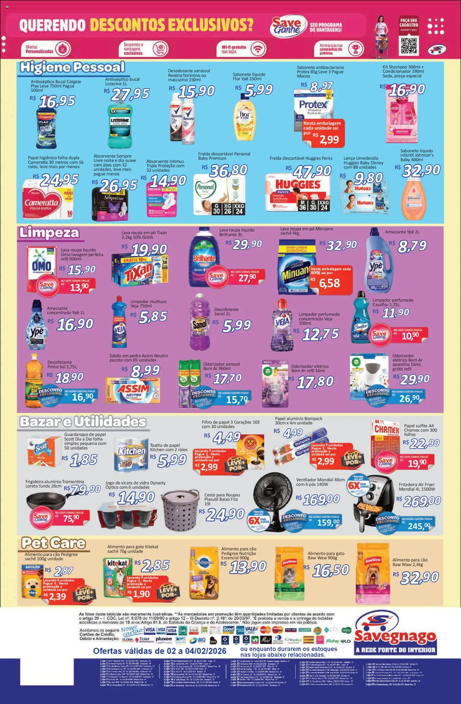 Savegnago Folheto - válido de 02.02.2026 | Página: 4 | Produtos: Filtro de papel, Frigideira, Fralda descartável huggies, Lenço umedecido