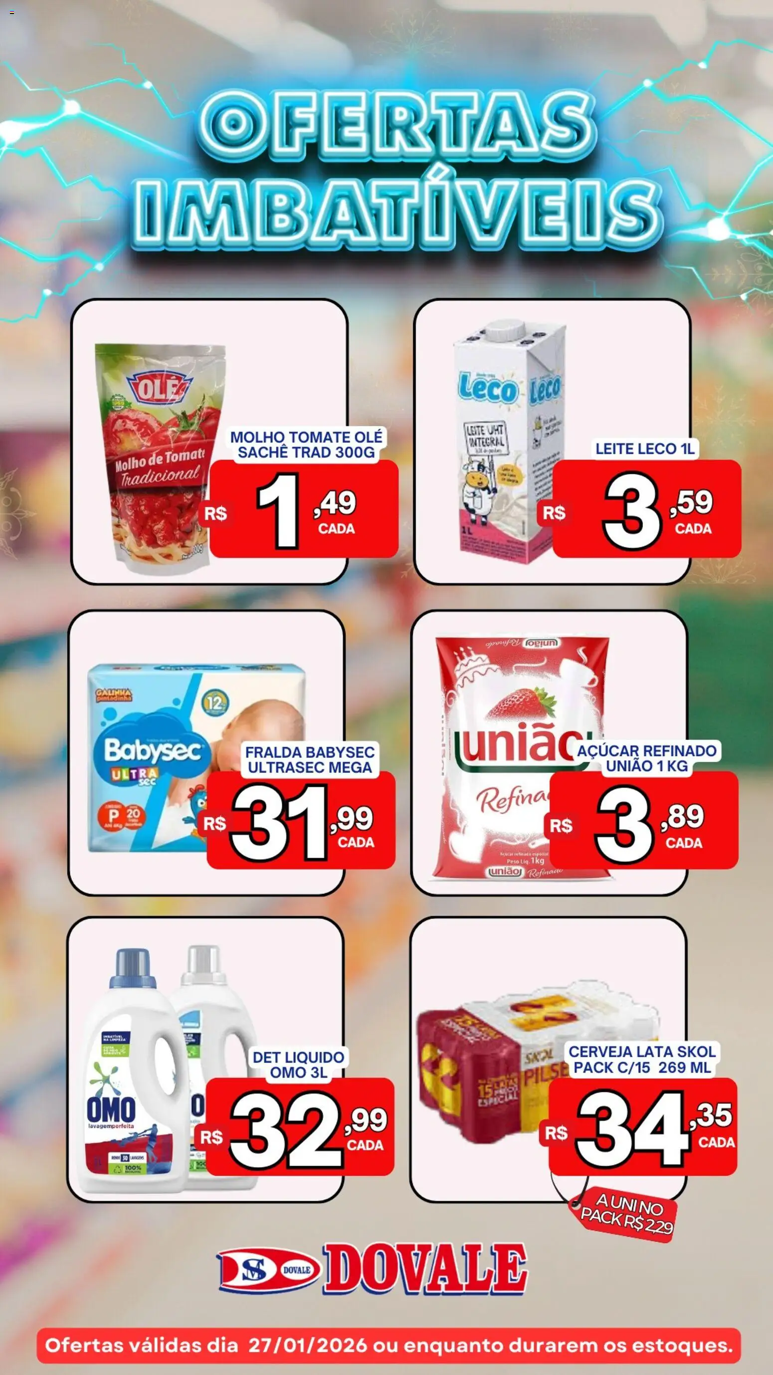 Dovale Folheto - válido de 27.01.2026 | Página: 2 | Produtos: Molho de tomate, Leite, Cerveja, Açúcar