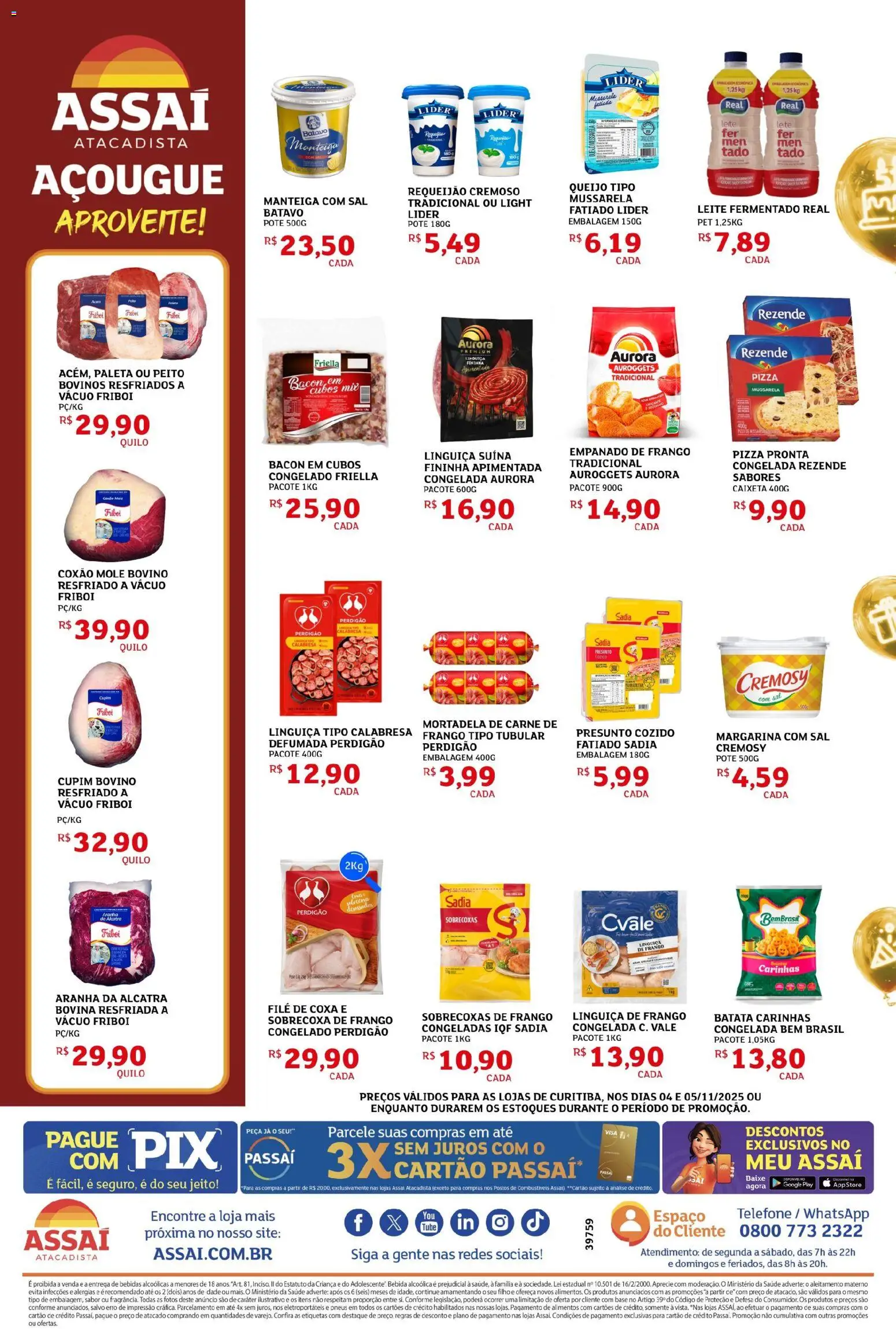 Assaí Atacadista Folheto - válido de 04.11.2025 | Página: 2 | Produtos: Linguiça, Manteiga, Presunto, Batata