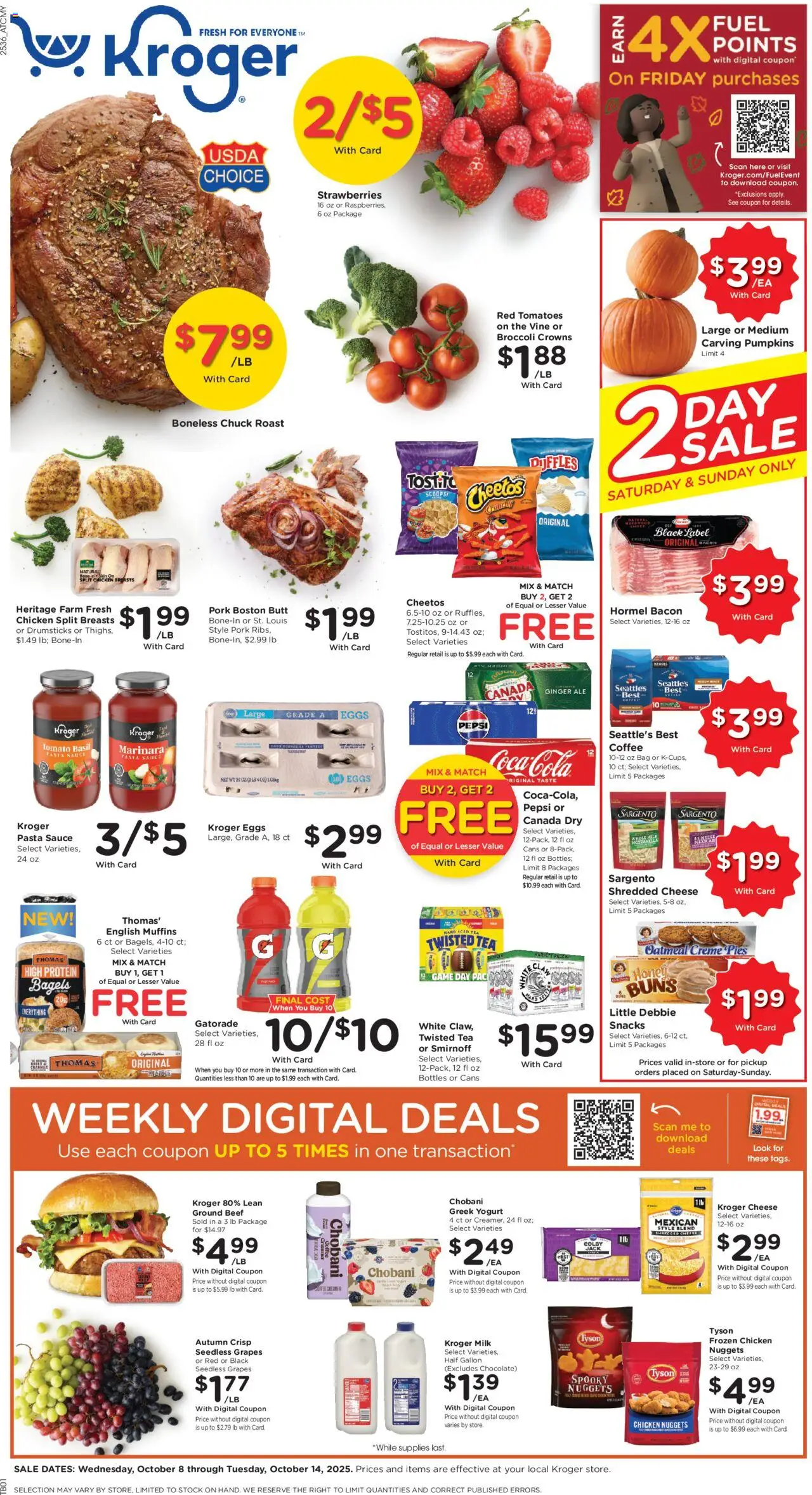 Kroger Weekly Ad - valid from 08.10.2025 | Page: 1 | Products: Ginger, Chocolate, Sauce, Bag