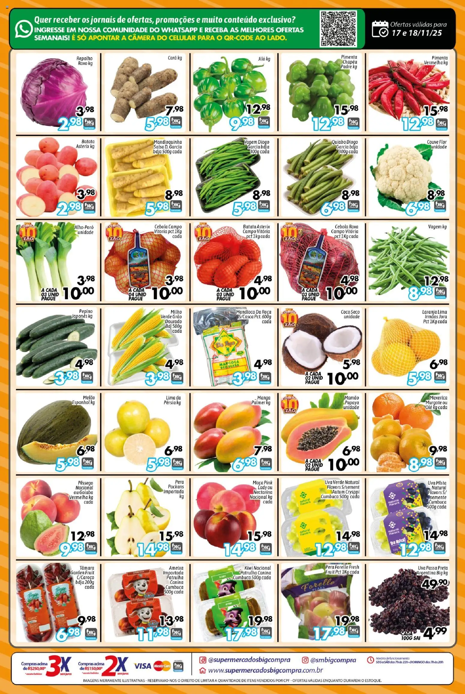 Big Compra Folheto - válido de 17.11.2025 | Página: 2 | Produtos: Pêssego, Cará, Cebola, Mandioca