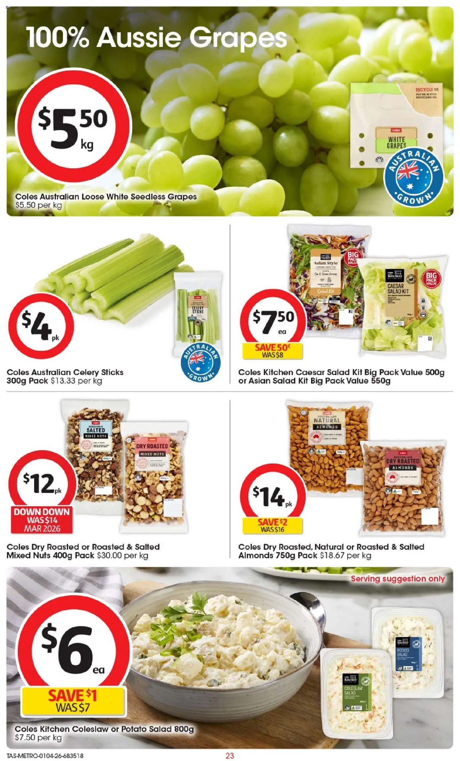 Coles catalogue - valid from 01.04.2026 | Page: 23 | Products: Almonds, Nuts, Salad, Grapes