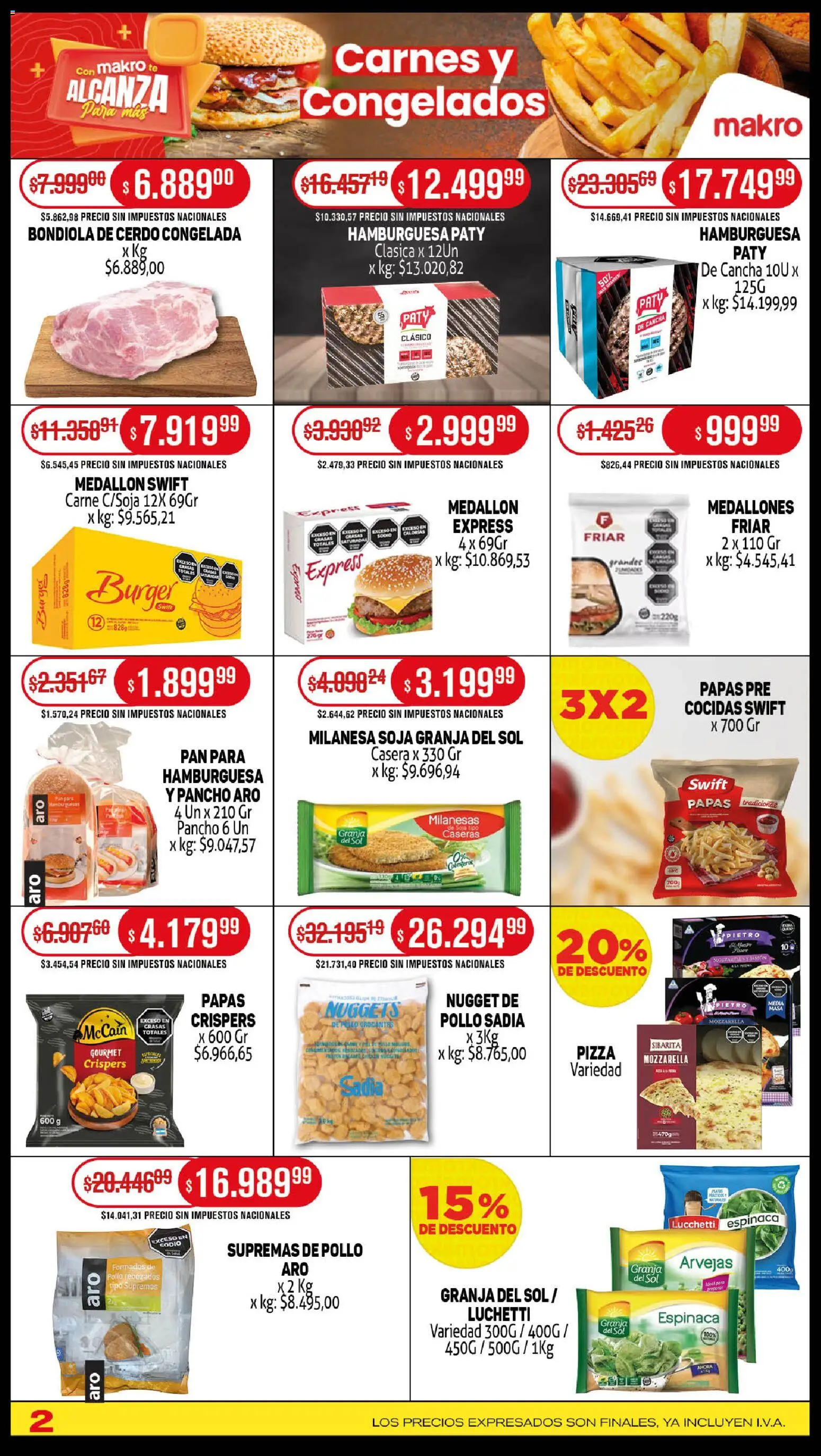 Makro ofertas │ válido desde el 23.10.2025 | Página: 2 | Productos: Pollo, Milanesa, Arvejas, Espinaca