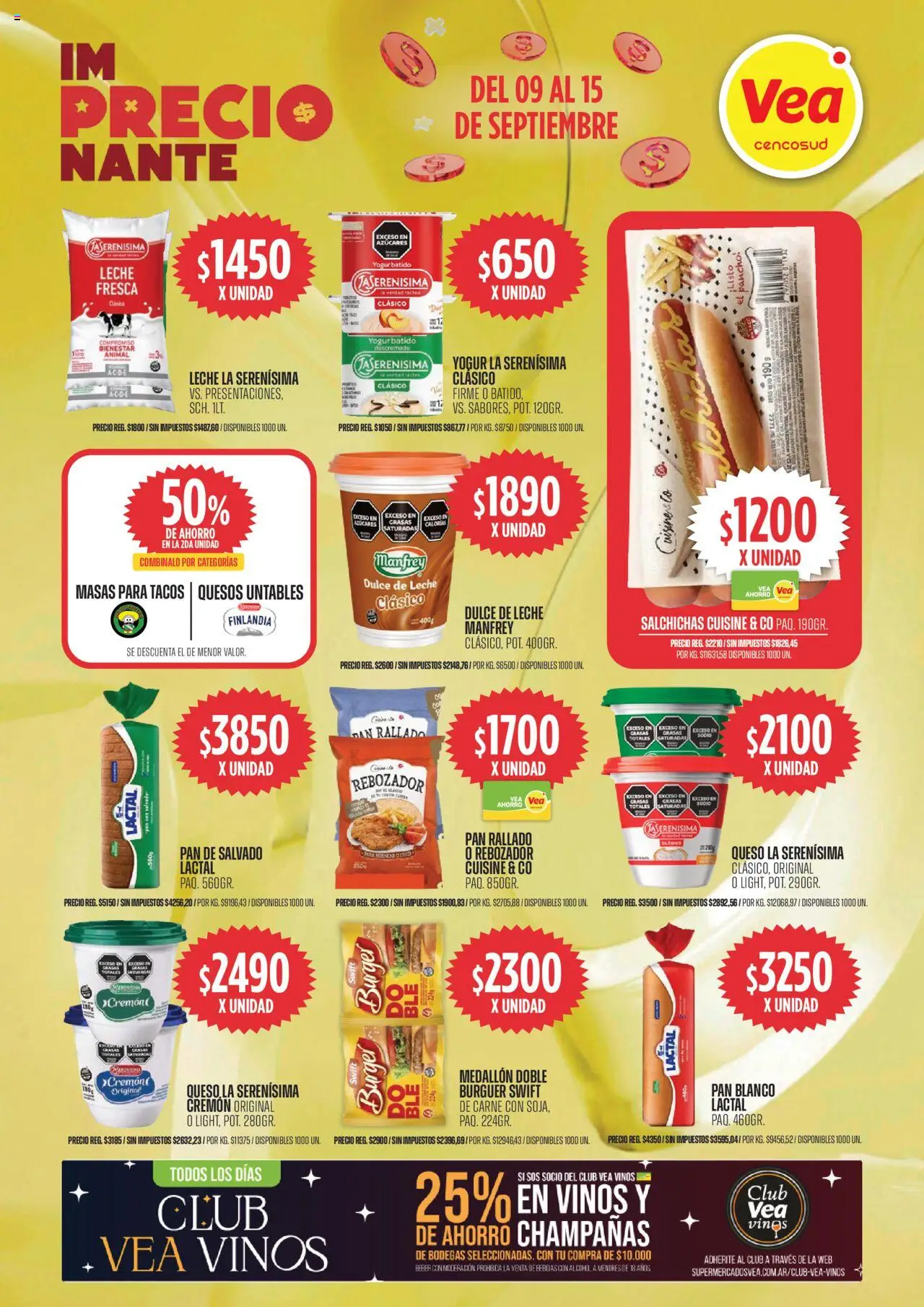 Vea - Ofertas imPRECIOnante - CUYO │ válido desde el 09.09.2025 | Página: 6 | Productos: Queso, Yogur, Pan, Pan rallado