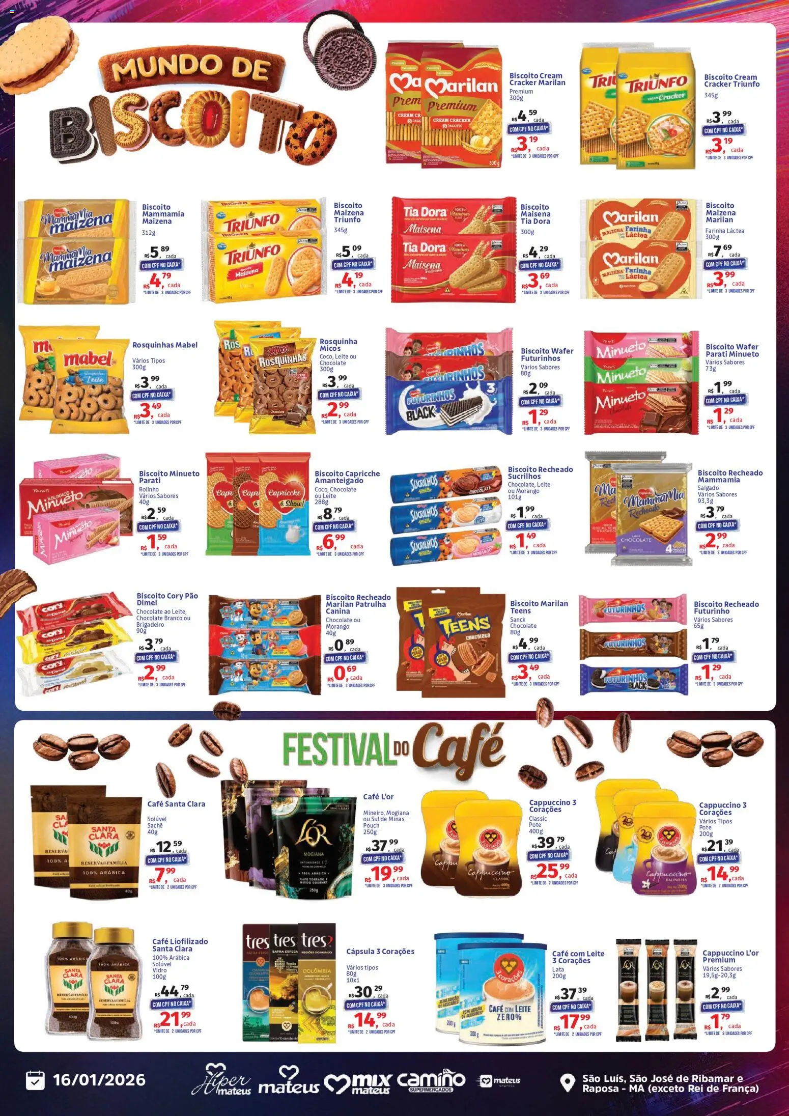 Mateus Folheto - válido de 16.01.2026 | Página: 3 | Produtos: Leite, Pão, Chocolate, Rosquinha