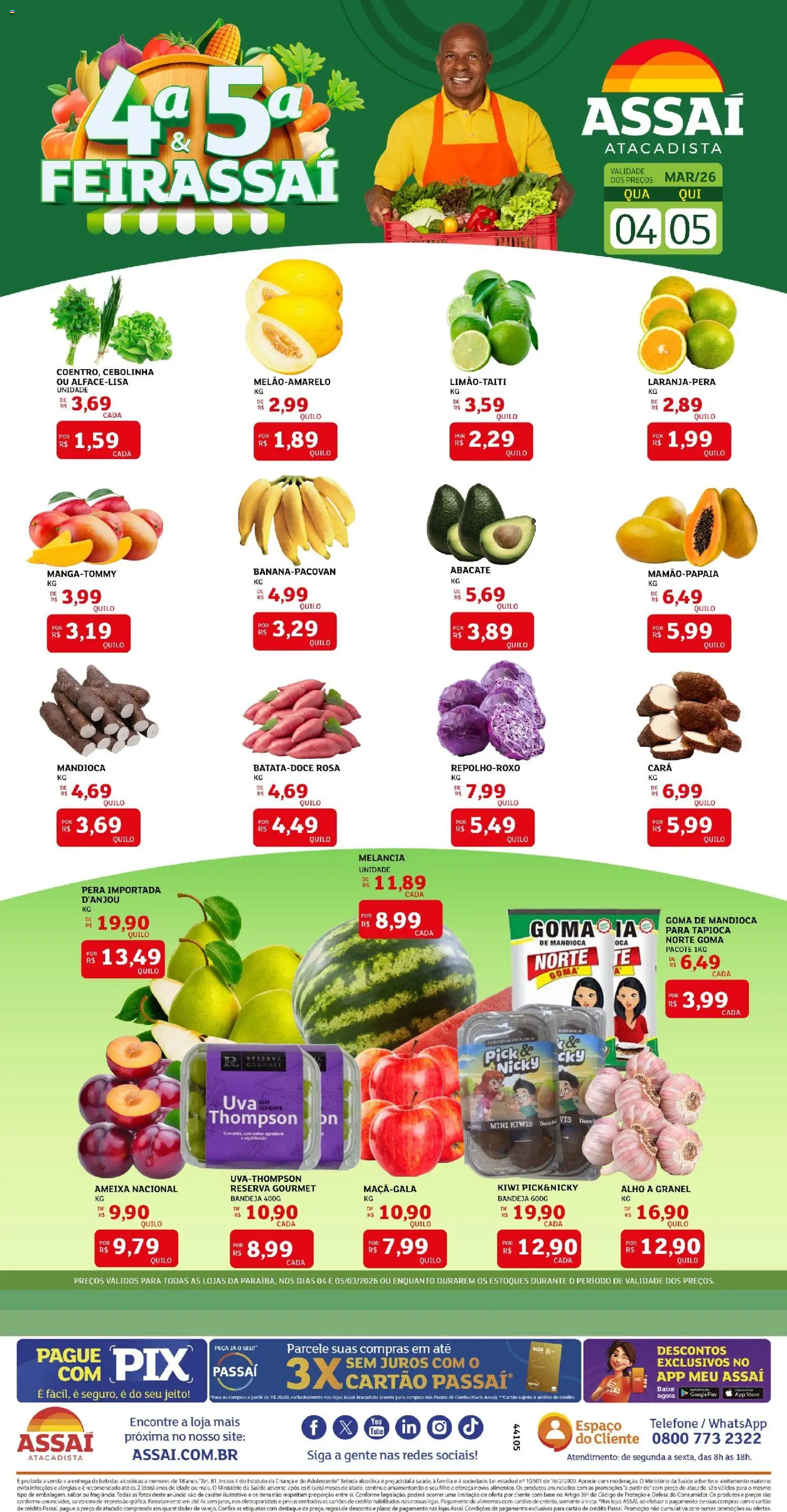 Assaí Atacadista Folheto - válido de 04.03.2026 | Página: 1 | Produtos: Cará, Mandioca, Tapioca, Bandeja