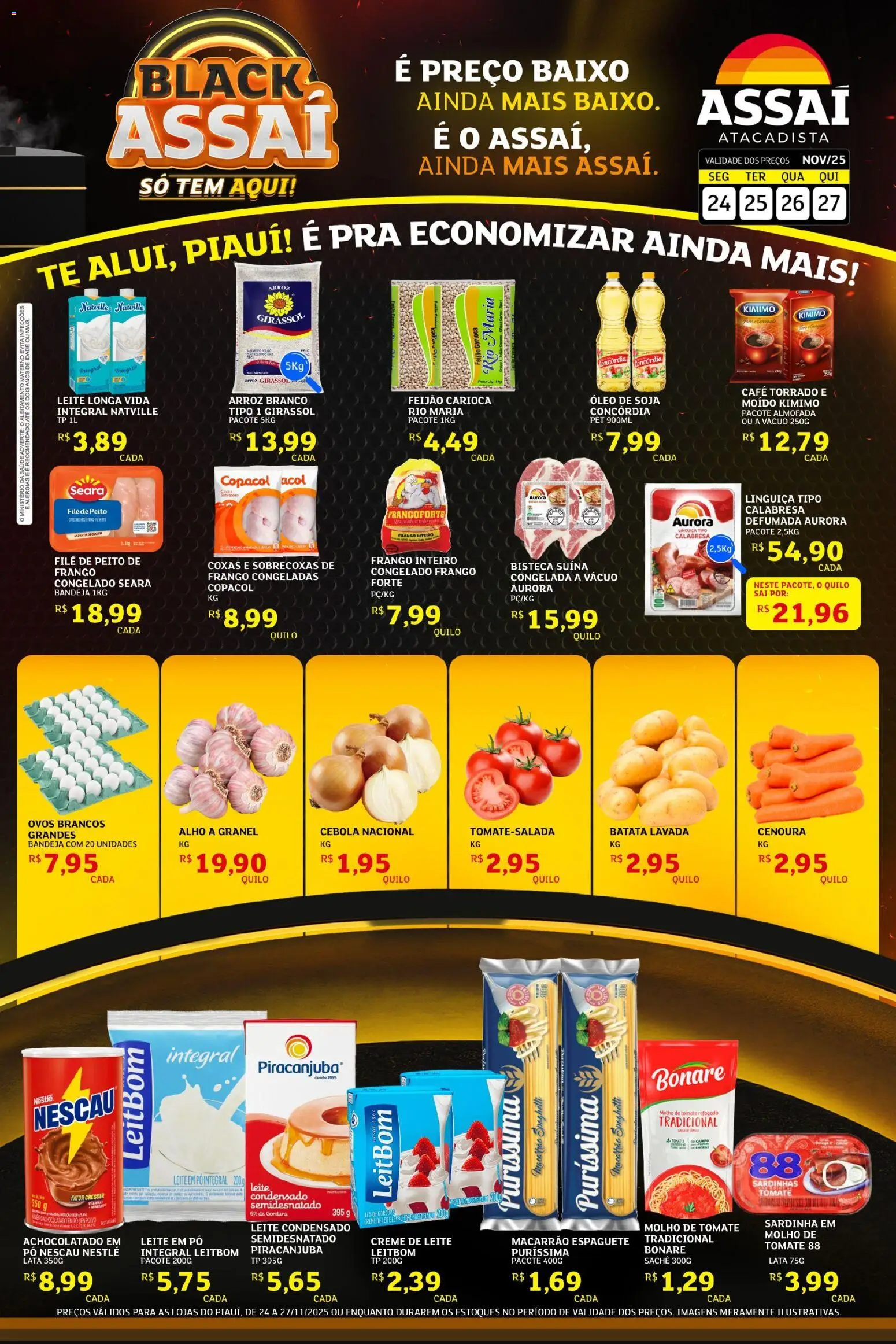 Assaí Atacadista Folheto - válido de 24.11.2025 | Página: 1 | Produtos: Feijão, Almofada, Leite, Arroz
