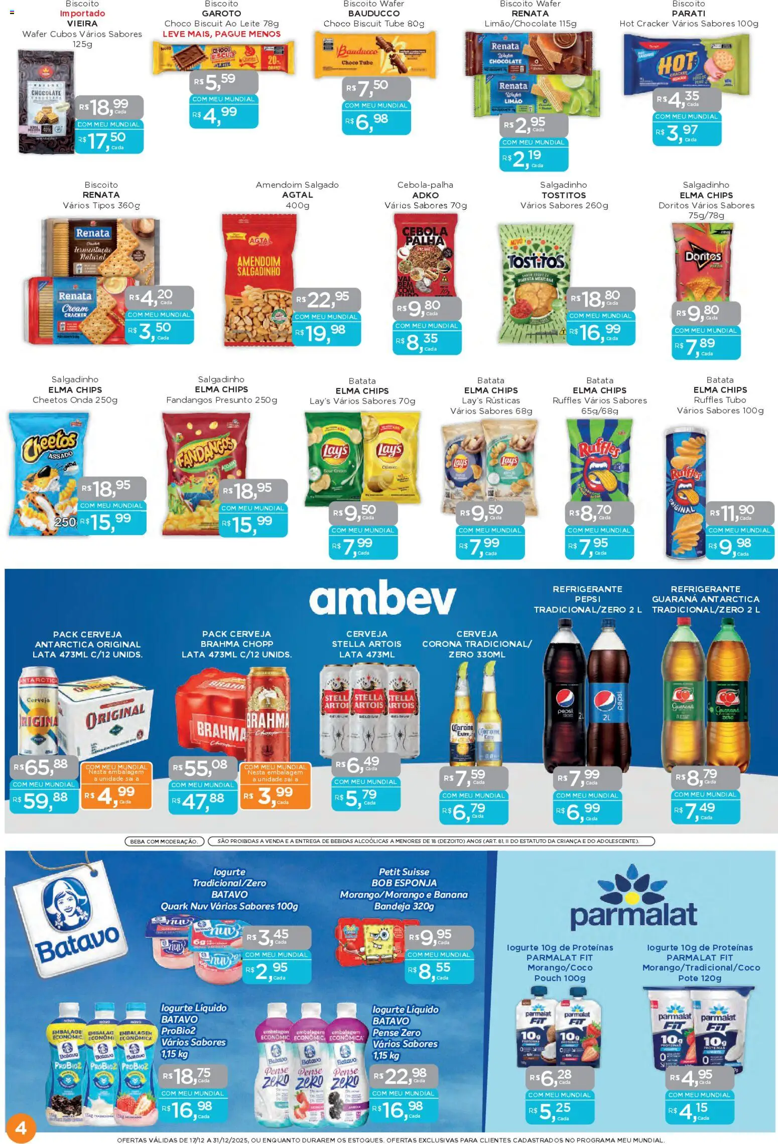 Mundial Folheto - válido de 17.12.2025 | Página: 4 | Produtos: Amendoim, Cebola, Leite, Cheetos