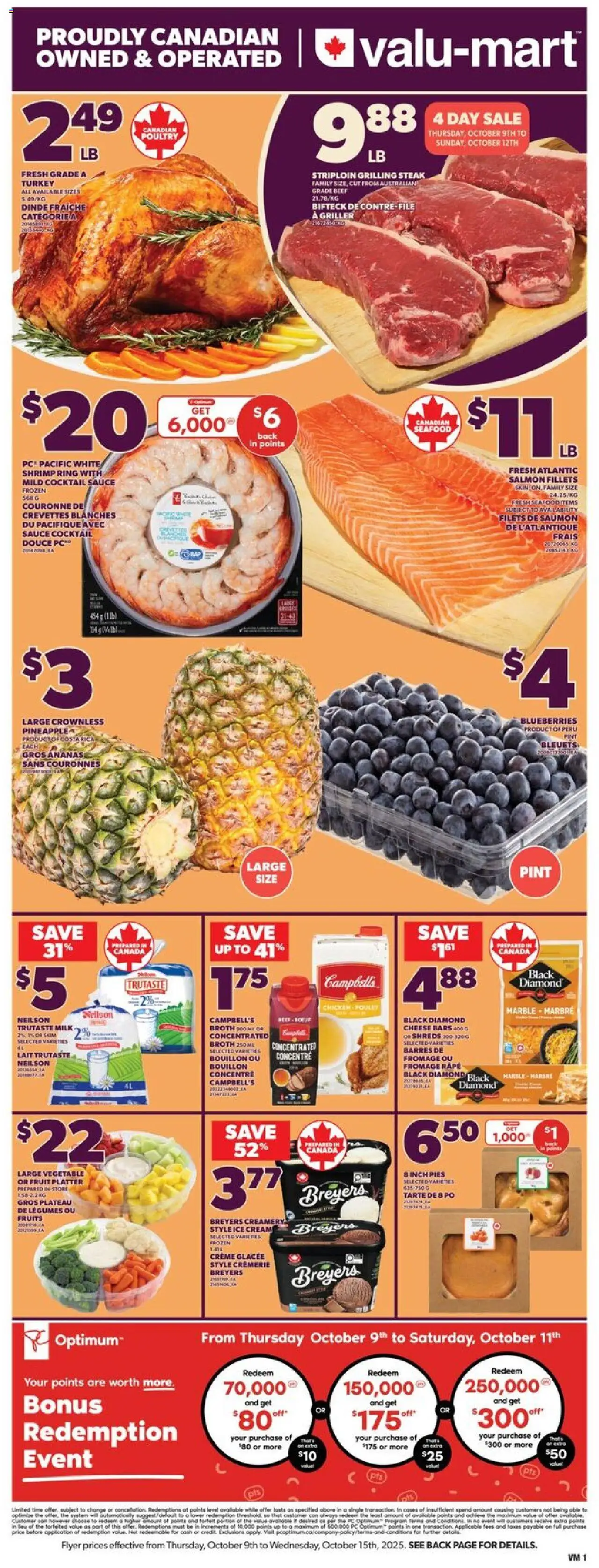 Valu Mart flyer valid from 09.10.2025 | Page: 3 | Products: Beef, Turkey, Milk, Chicken