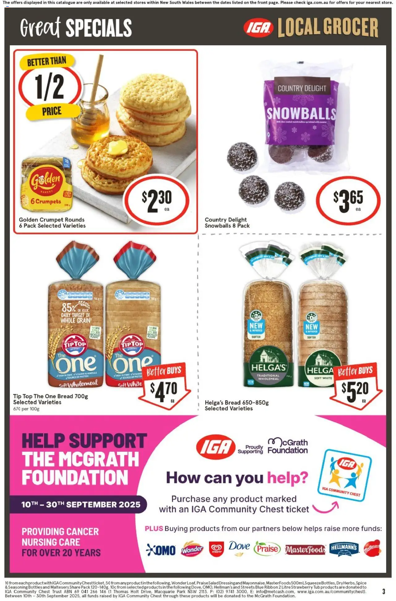 IGA catalogue - valid from 10.09.2025 | Page: 4 | Products: Crumpets, Bread, Foundation