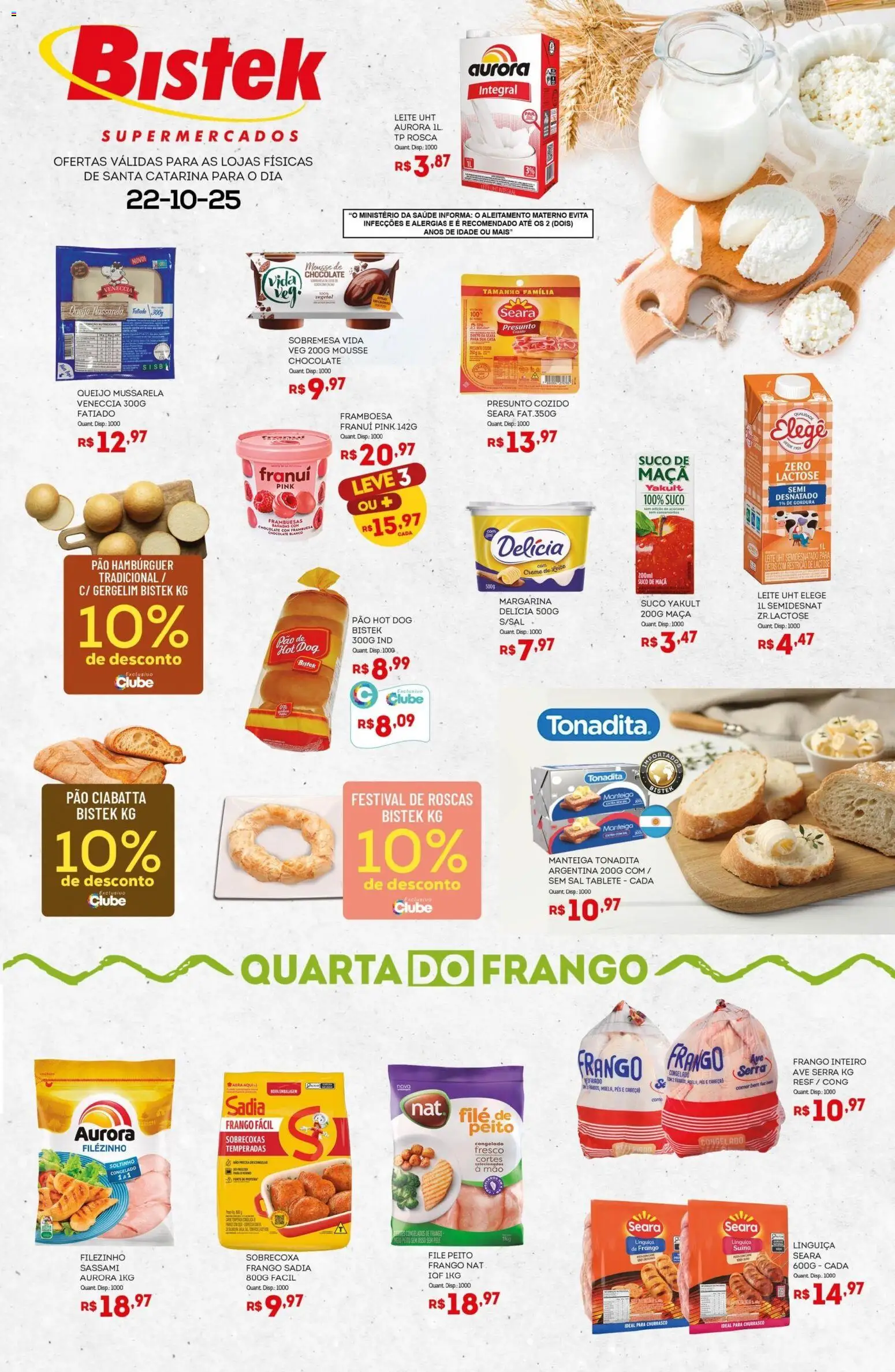 Bistek Supermercados Folheto - válido de 22.10.2025 | Página: 1 | Produtos: Mousse, Hambúrguer, Creme de leite, Margarina