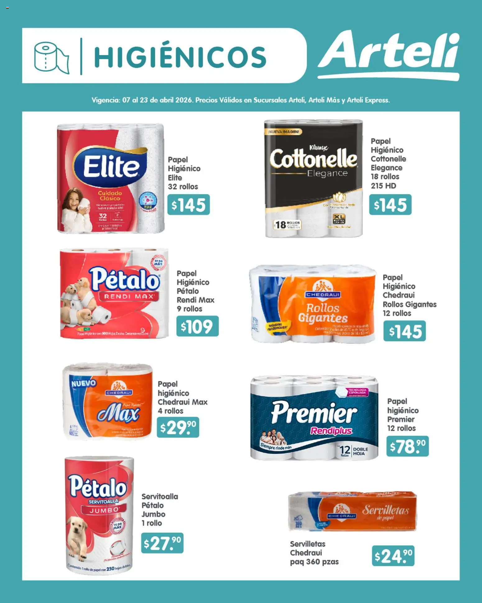 Nuevas ofertas de Arteli válidas en toda la República Mexicana desde el 07.04.2026. ¡Encuentra las mejores ofertas en Arteli folleto Quincenal! | Página: 15 | Productos: Papel higiénico, Té, Servilletas