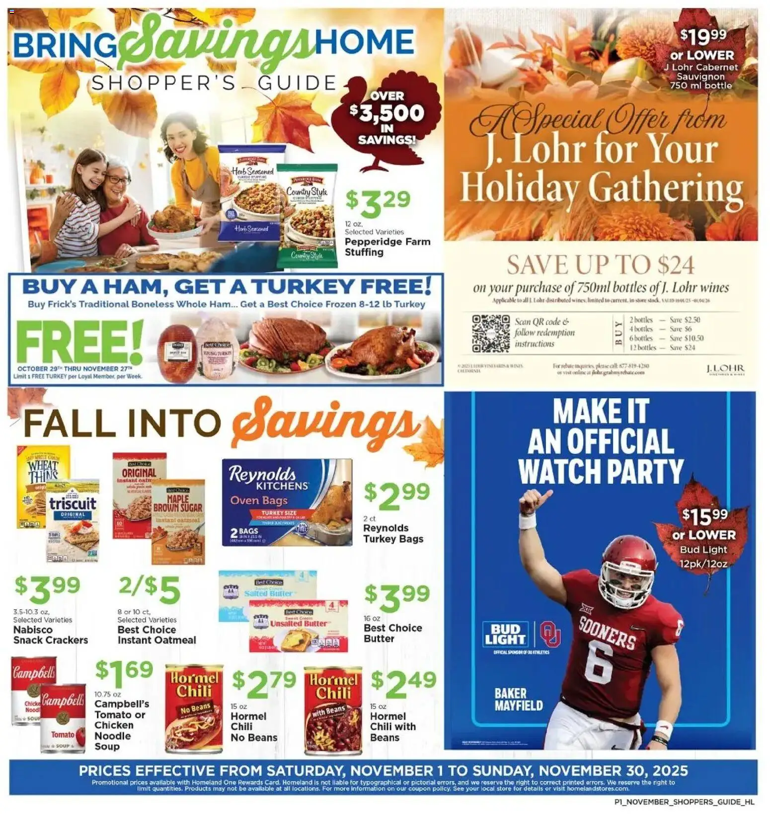 Homeland Bring Savings Home Shopper's Guide - valid from 01.11.2025 | Page: 1 | Products: Butter, Ham, Sugar, Watch