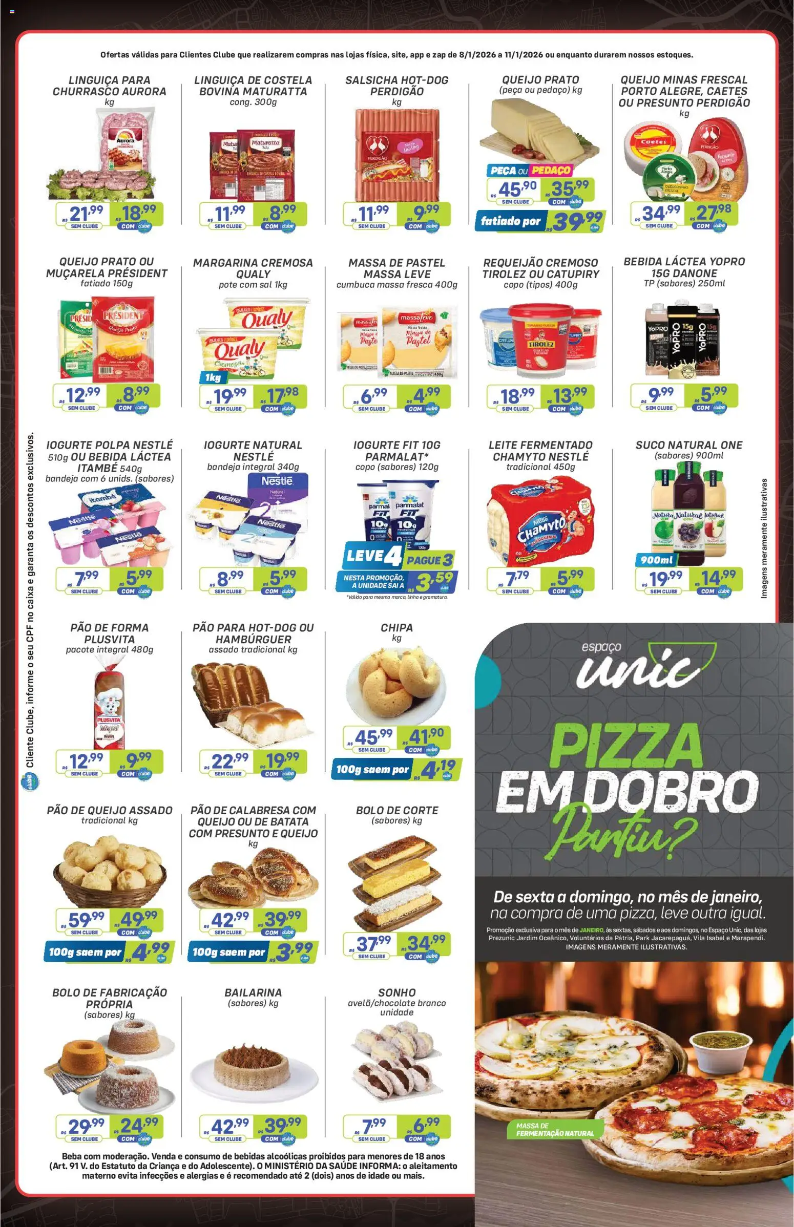 Prezunic Folheto - válido de 08.01.2026 | Página: 3 | Produtos: Leite, Pão, Massa, Batata