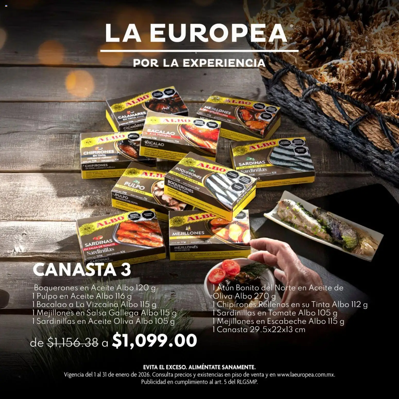 Nuevas ofertas de La Europea válidas en toda la República Mexicana desde el 01.01.2026. ¡Encuentra las mejores ofertas en La Europea catálogo Una Selección Gourmet! | Página: 1 | Productos: Atún, Tomate, Aceite, Canasta
