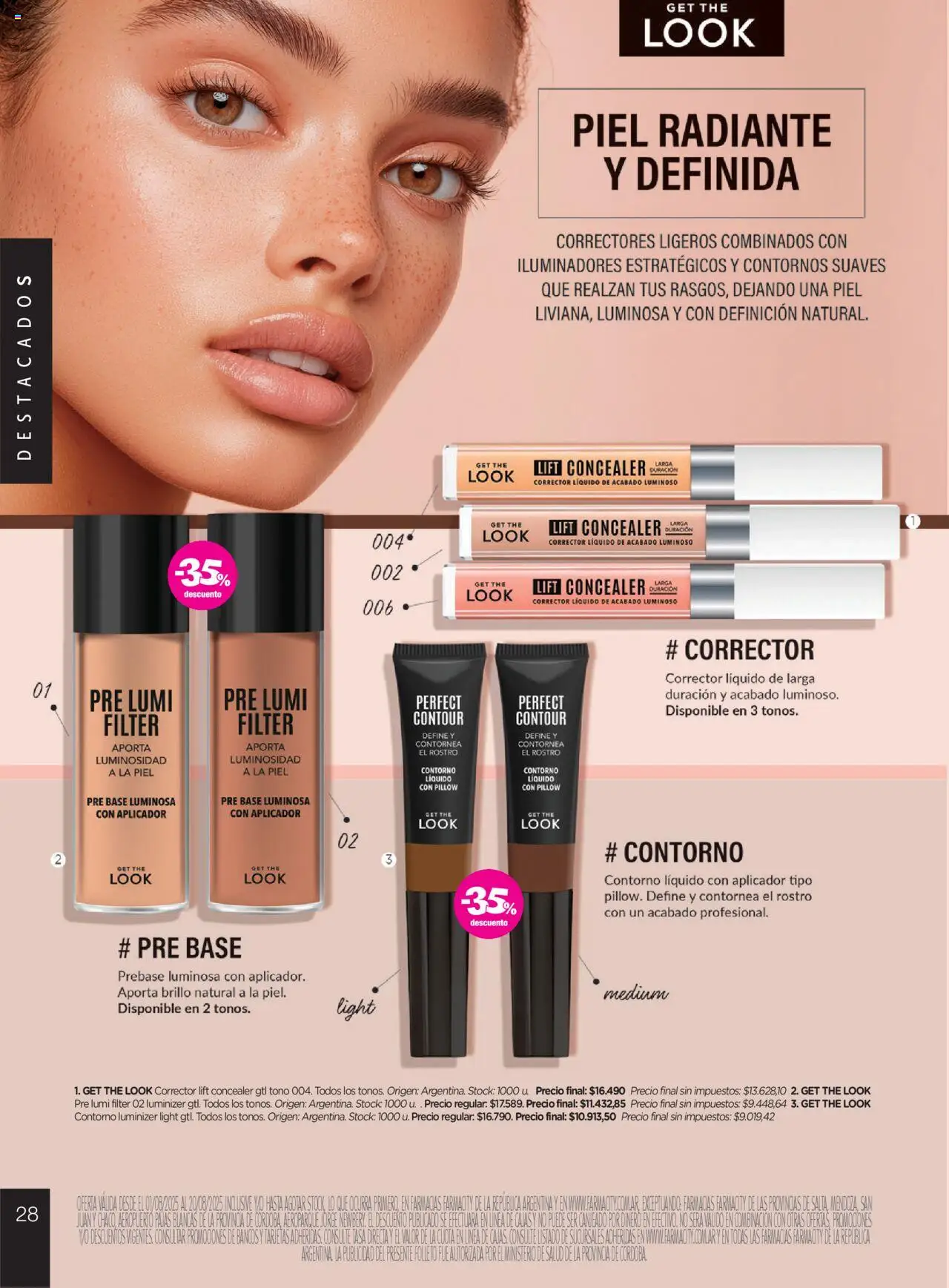 Farmacity catálogo │ válido desde el 01.08.2025 | Página: 28 | Productos: Contorno, Brillo, Pre base, Radiante