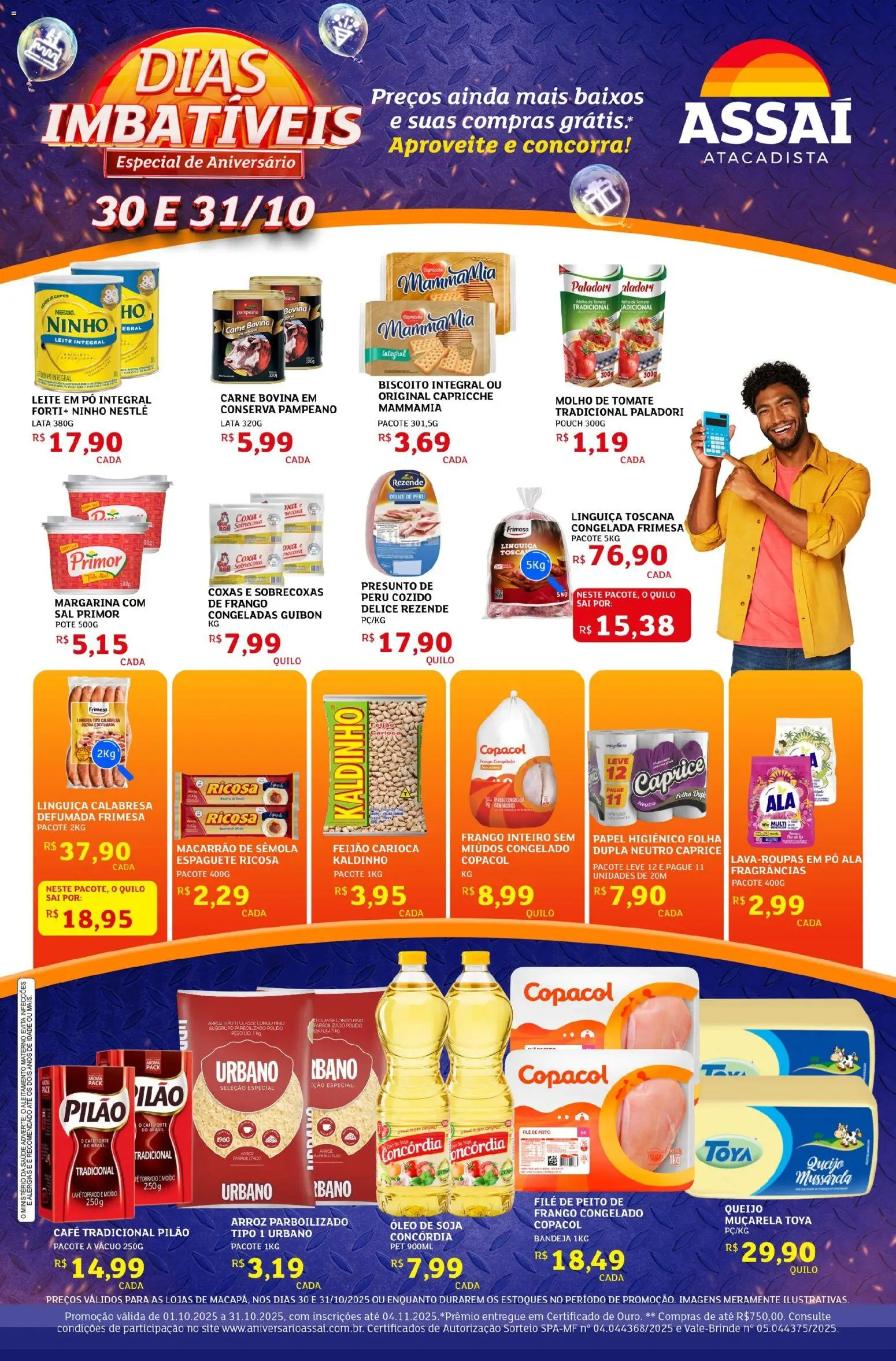 Assaí Atacadista Folheto - válido de 30.10.2025 | Página: 1 | Produtos: Espaguete, Linguiça, Presunto, Soja