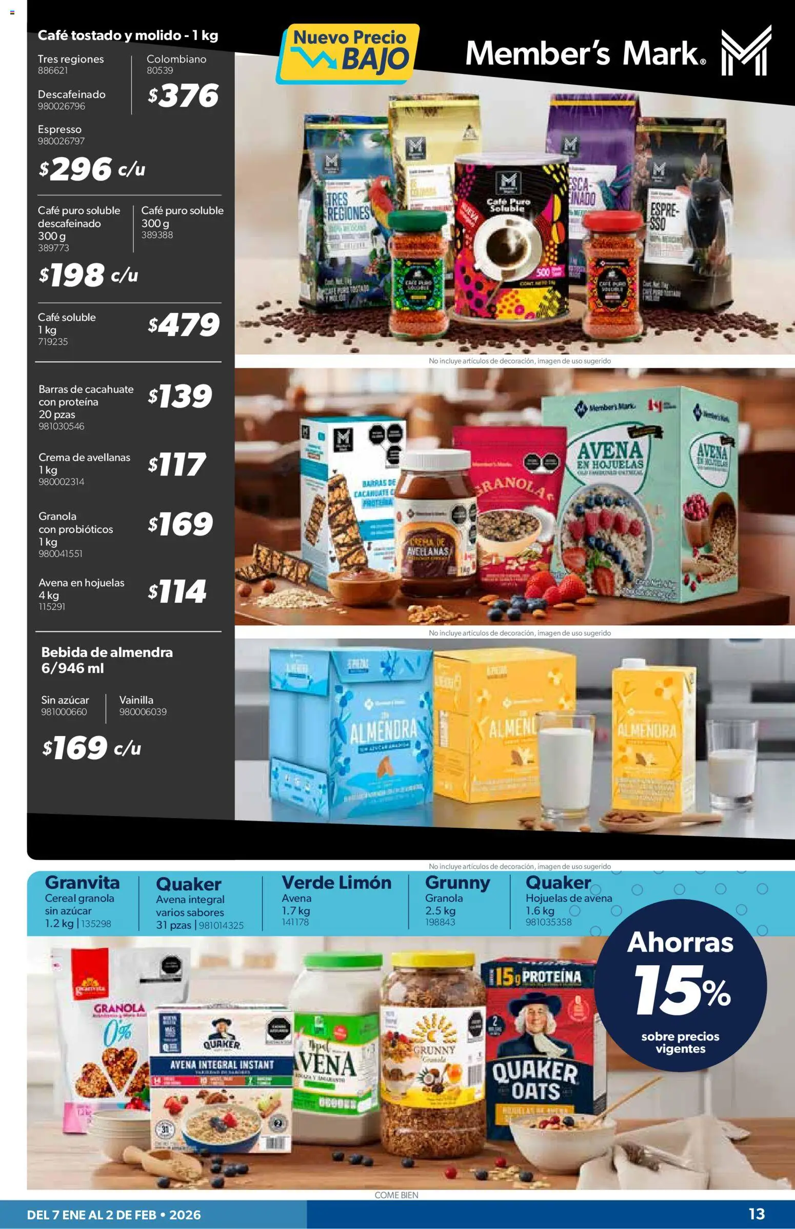 Nuevas ofertas de Sam's Club válidas en toda la República Mexicana desde el 07.01.2026. ¡Encuentra las mejores ofertas en Sam's Club catálogo! | Página: 13 | Productos: Azúcar, Café, Almendra, Sobre