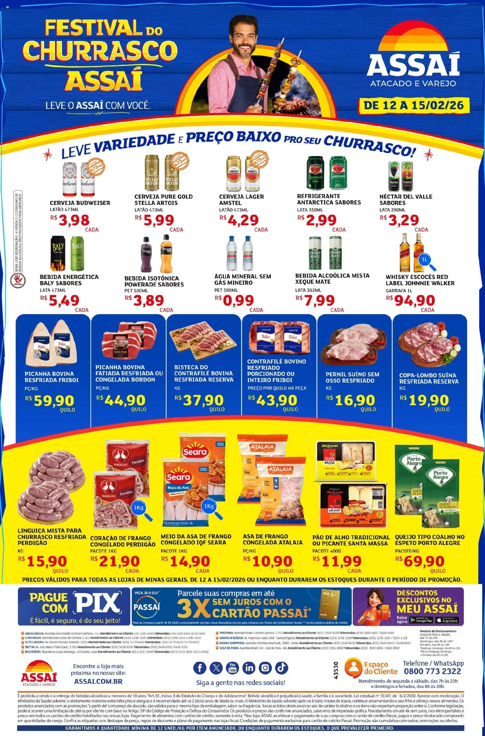 Assaí Atacadista Folheto - válido de 12.02.2026 | Página: 1 | Produtos: Pao de alho, Linguiça, Pão, Pneus