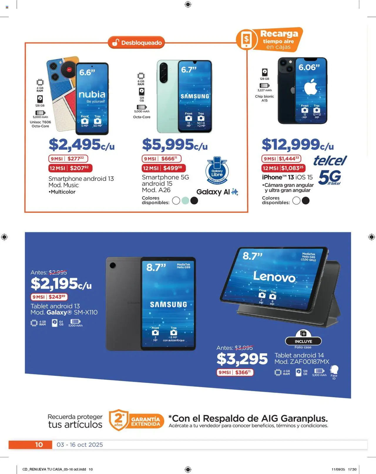 Nuevas ofertas de Chedraui válidas en toda la República Mexicana desde el 03.10.2025. ¡Encuentra las mejores ofertas en Chedraui - Folleto! | Página: 10 | Productos: Tablet, Smartphone