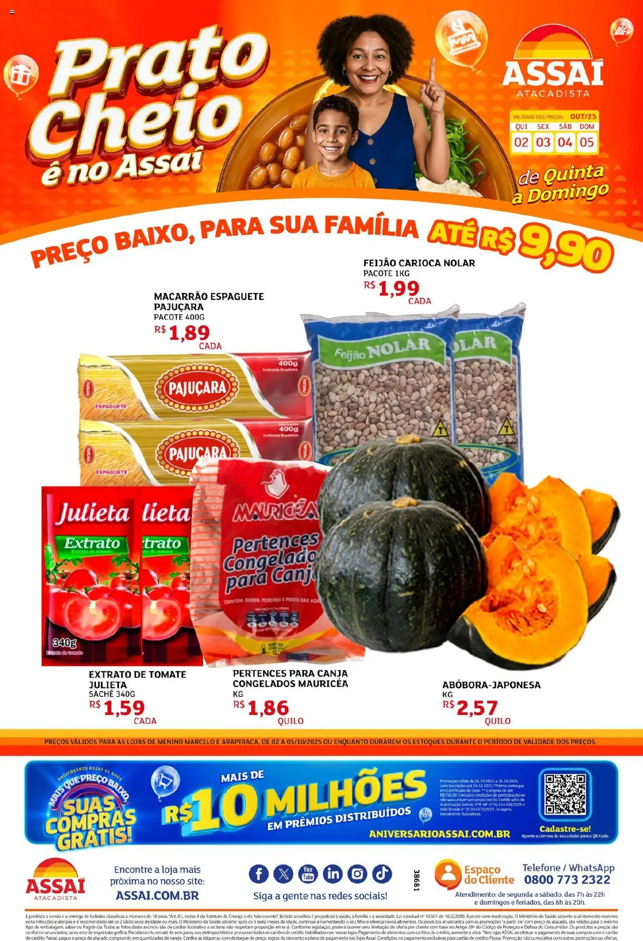 Assaí Atacadista Folheto - válido de 02.10.2025 | Página: 1 | Produtos: Base, Baixo, Bebida, Telefone