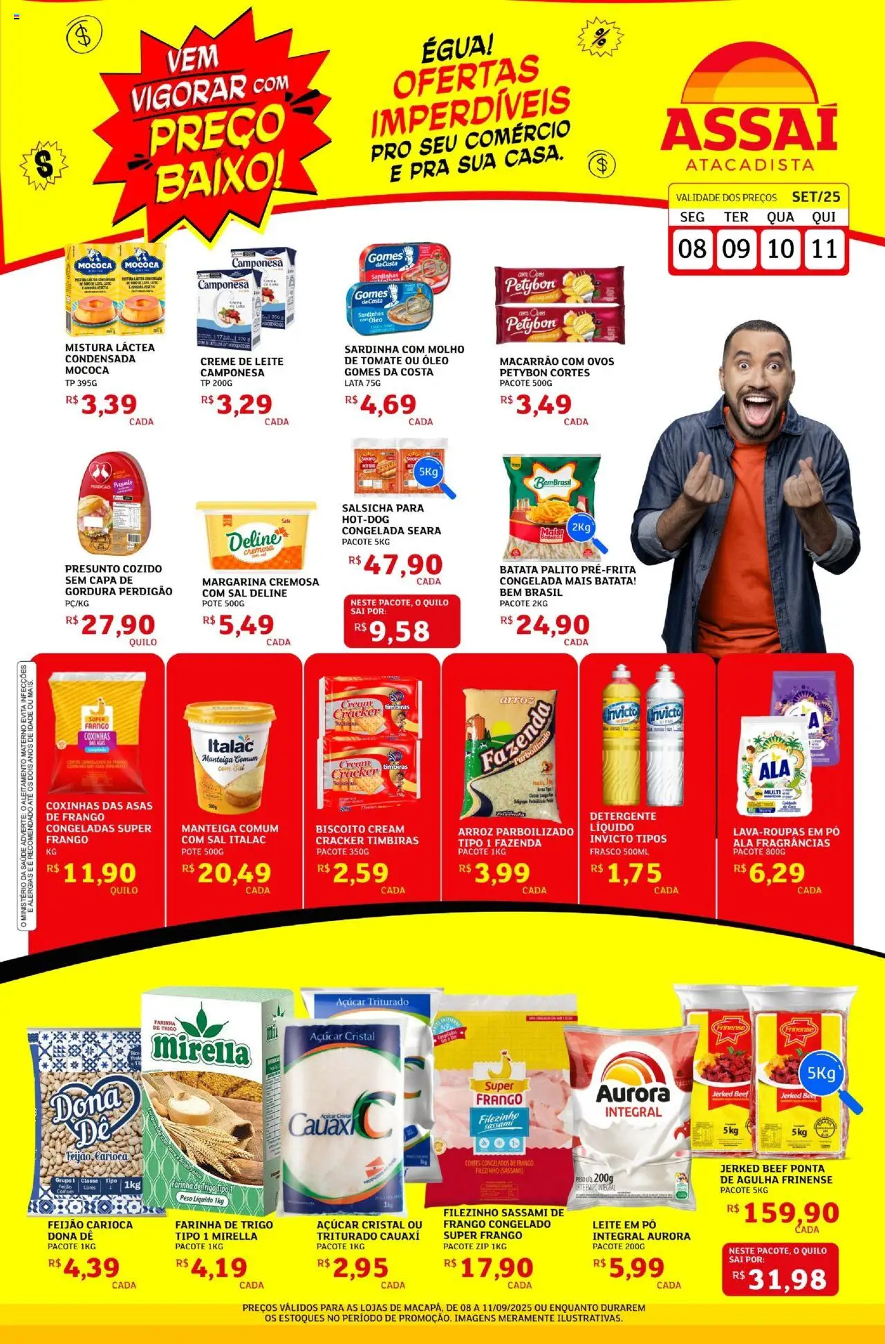 Assaí Atacadista Folheto - válido de 08.09.2025 | Página: 1 | Produtos: Farinha de trigo, Detergente, Macarrão, Frango