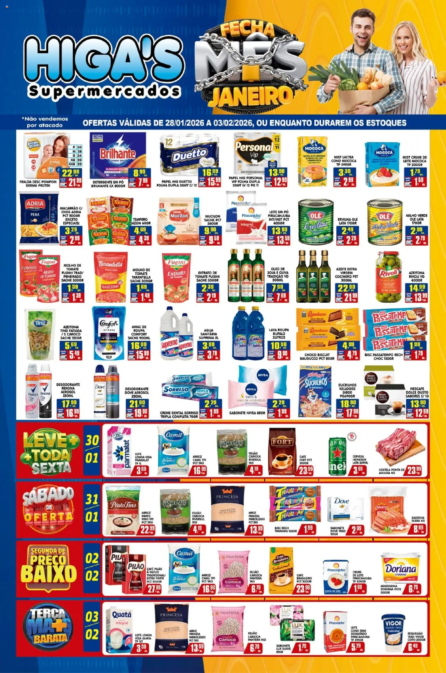 Higa's Supermercado Folheto - válido de 28.01.2026 | Página: 1 | Produtos: Pó, Óleo, Baixo, Creme dental