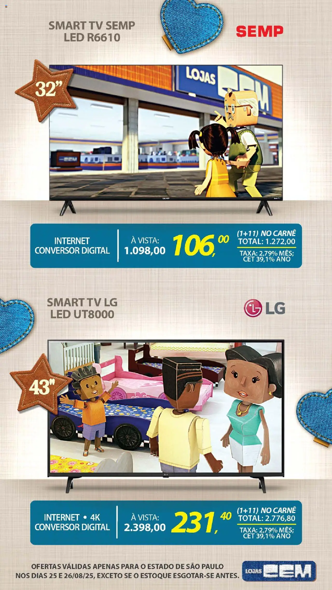 Lojas Cem Folheto - válido de 25.08.2025 | Página: 10 | Produtos: smart TV, Conversor, Tv, Carne
