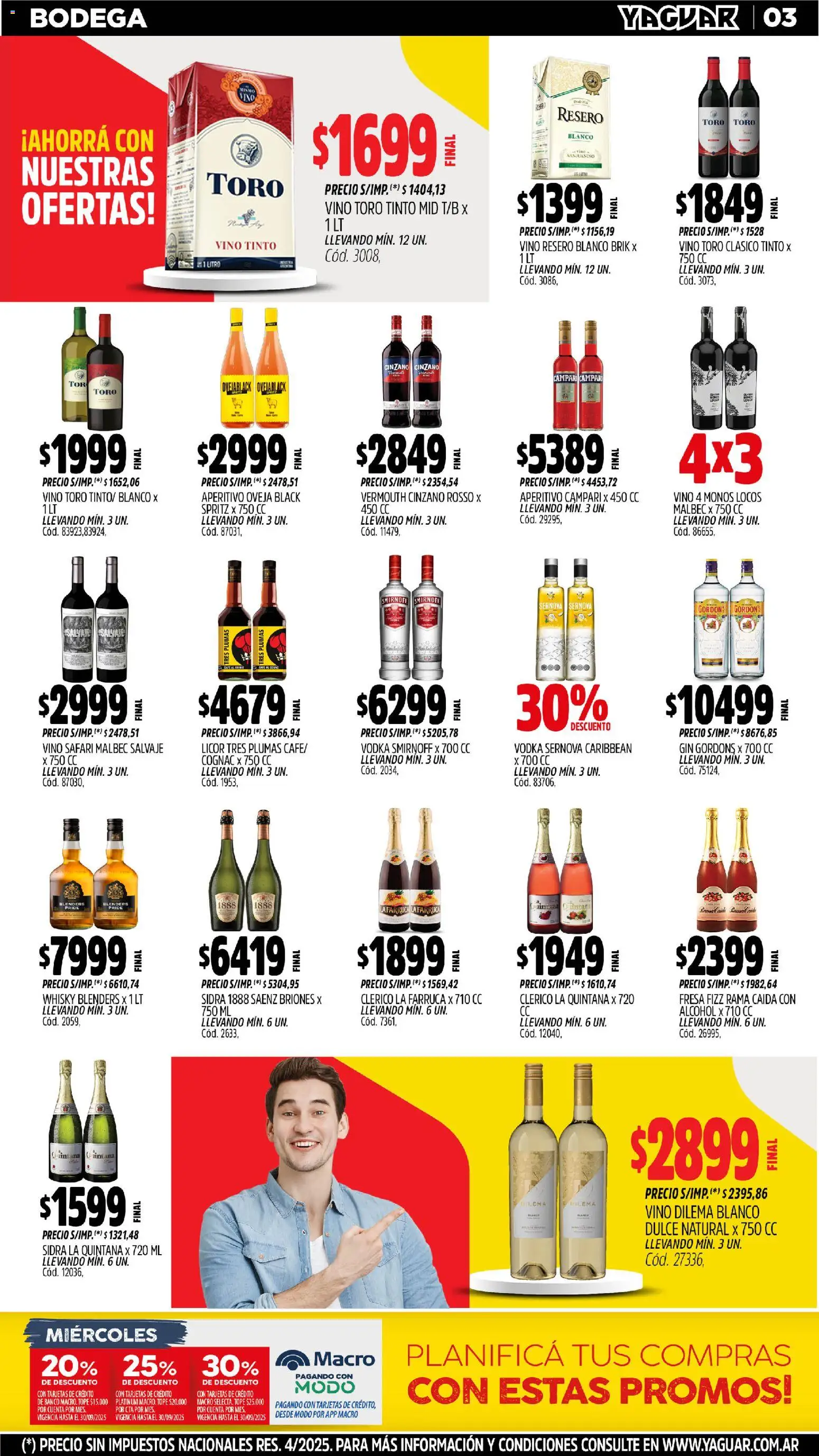 Yaguar - Trelew │ válido desde el 27.10.2025 | Página: 3 | Productos: Vodka, Whisky, Banco, Vino