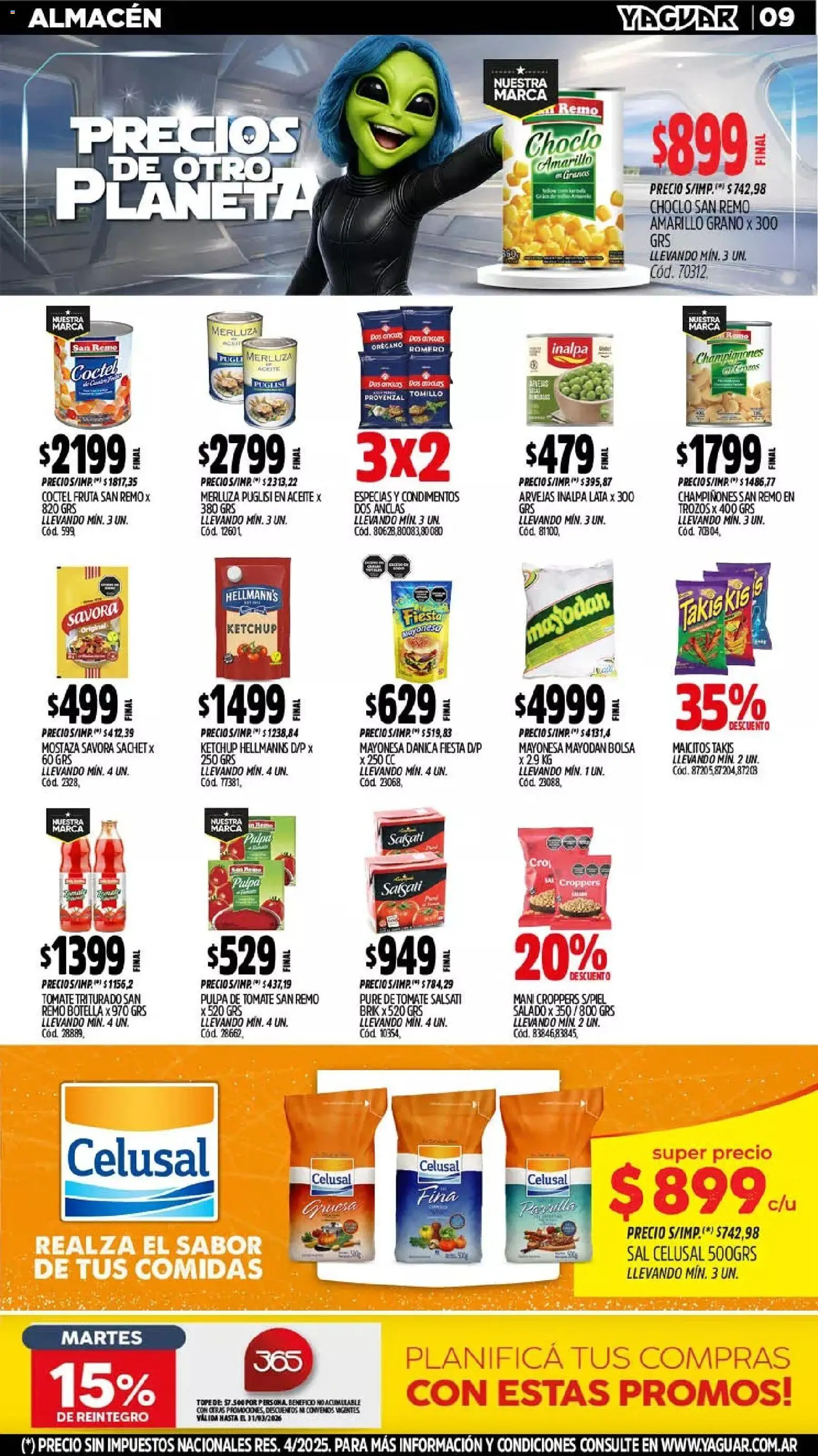 Yaguar - Oferta Semanal Misiones │ válido desde el 11.03.2026 | Página: 9 | Productos: Aceite, Mayonesa, Arvejas, Pure de Tomate