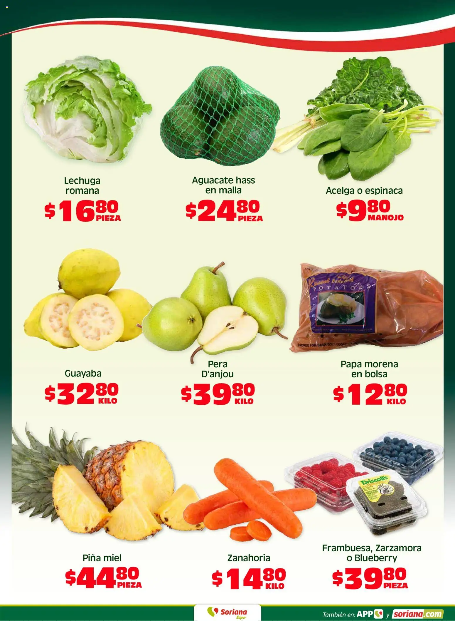 Nuevas ofertas de Soriana válidas en toda la República Mexicana desde el 24.04.2026. ¡Encuentra las mejores ofertas en Soriana Fin de Semana Súper: Saltillo y Torreón! | Página: 3 | Productos: Acelga, Papa, Pera, Malla