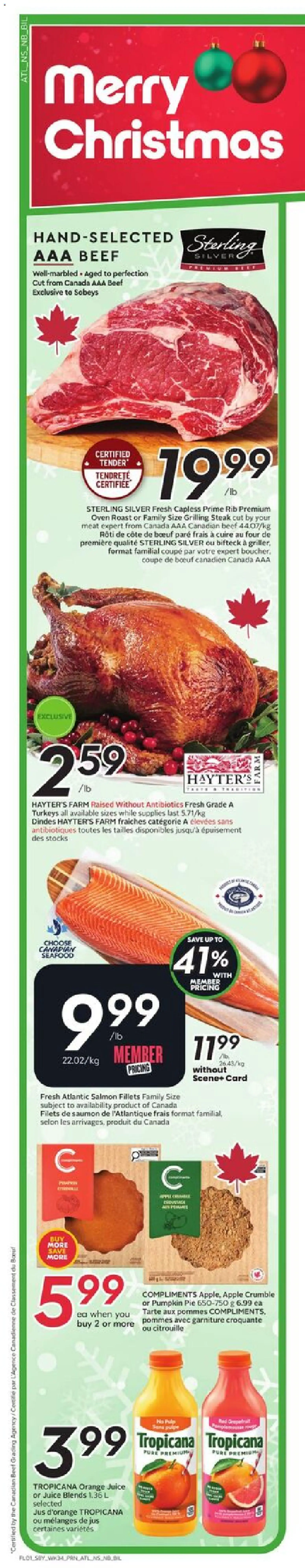 Sobeys flyer valid from 18.12.2025 | Page: 2 | Products: Beef, Oven, Pumpkin, Juice