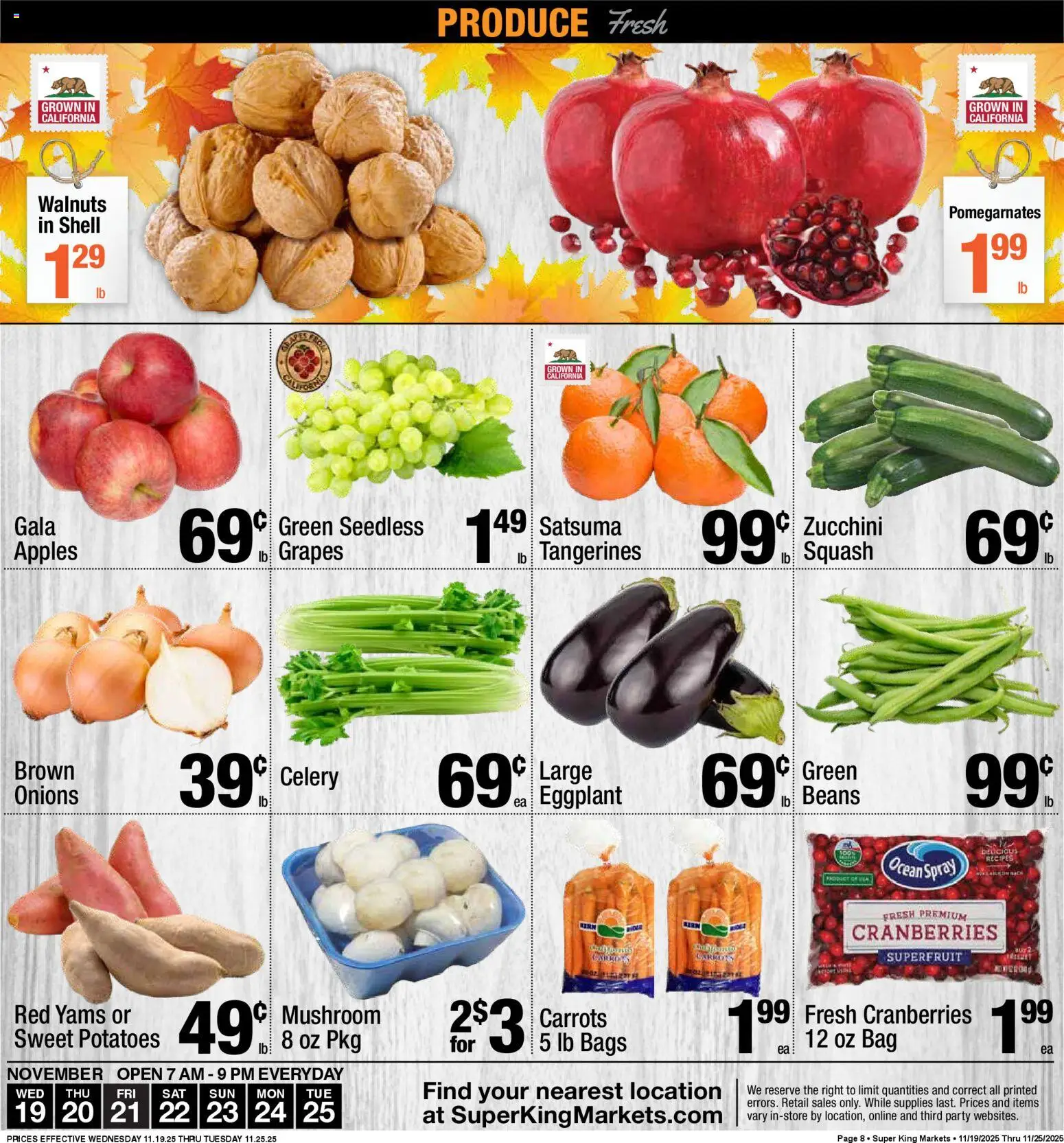 Super King Weekly Ad - valid from 19.11.2025 | Page: 9 | Products: Squash, Tangerines, Eggplant, Bag