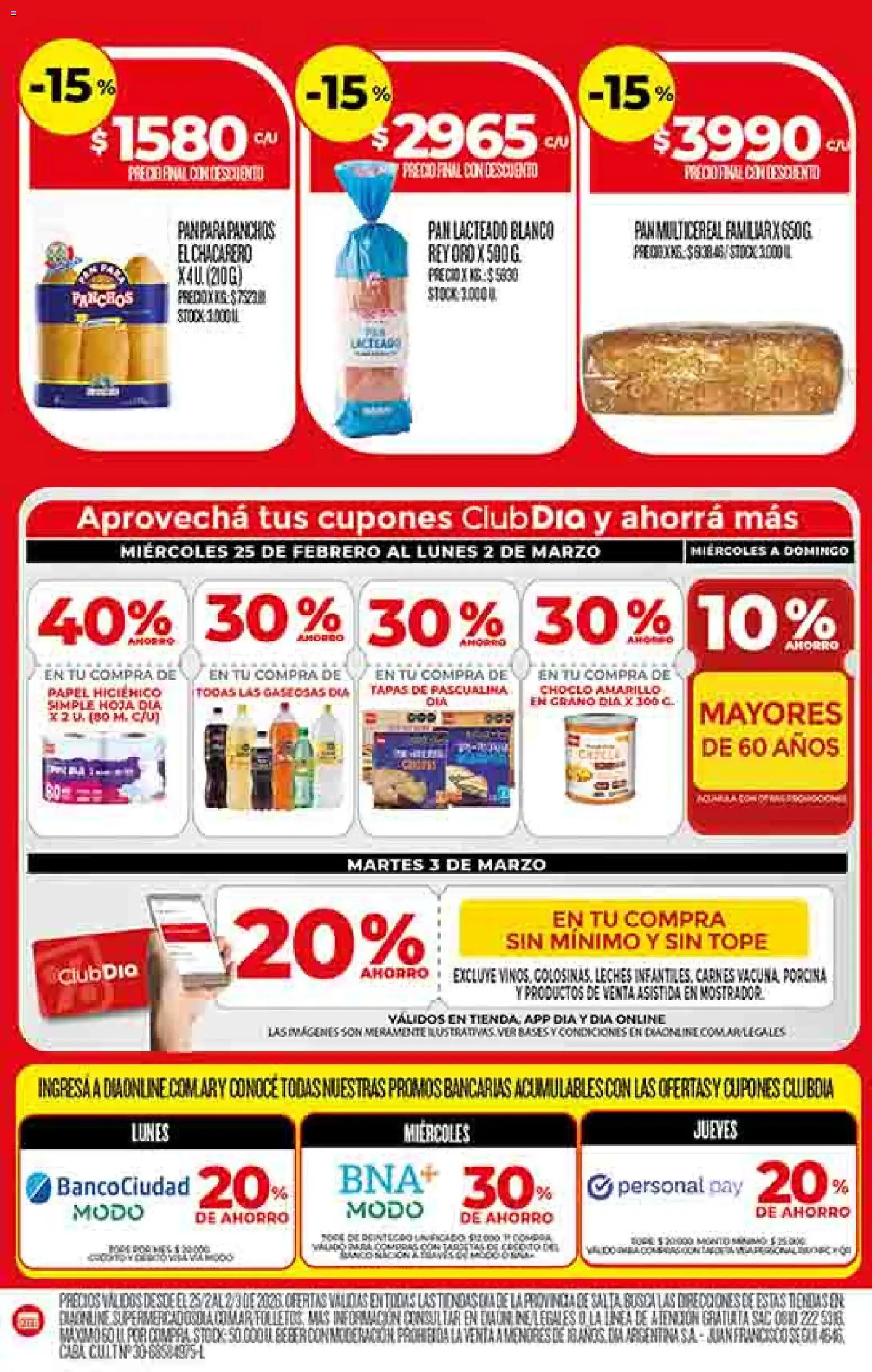 Supermercado DIA Ofertas │ válido desde el 25.02.2026 | Página: 4 | Productos: Papel higiénico, Choclo, Pan
