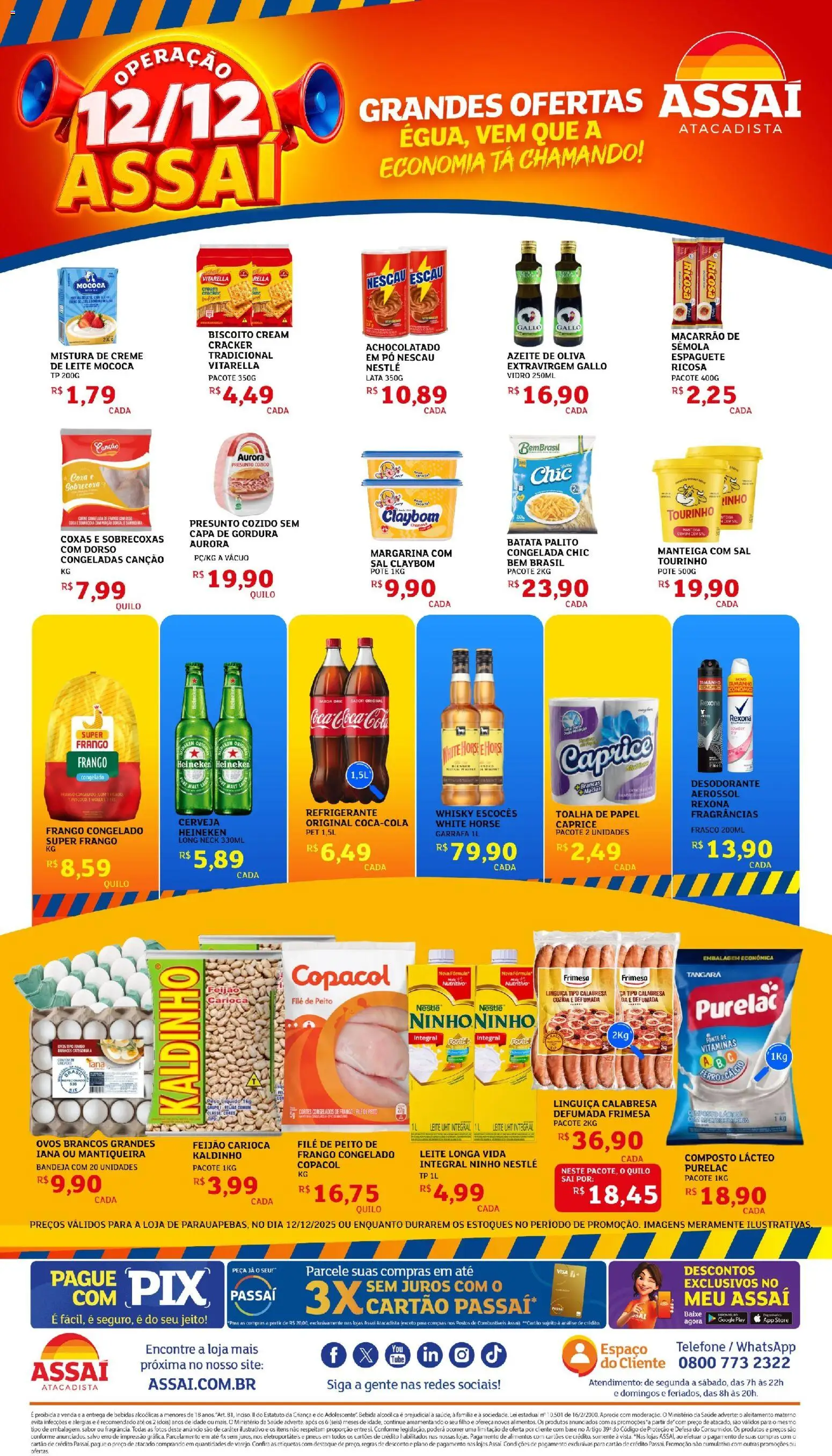 Assaí Atacadista Folheto - válido de 12.12.2025 | Página: 1 | Produtos: Nescau, Linguiça, Base, Margarina