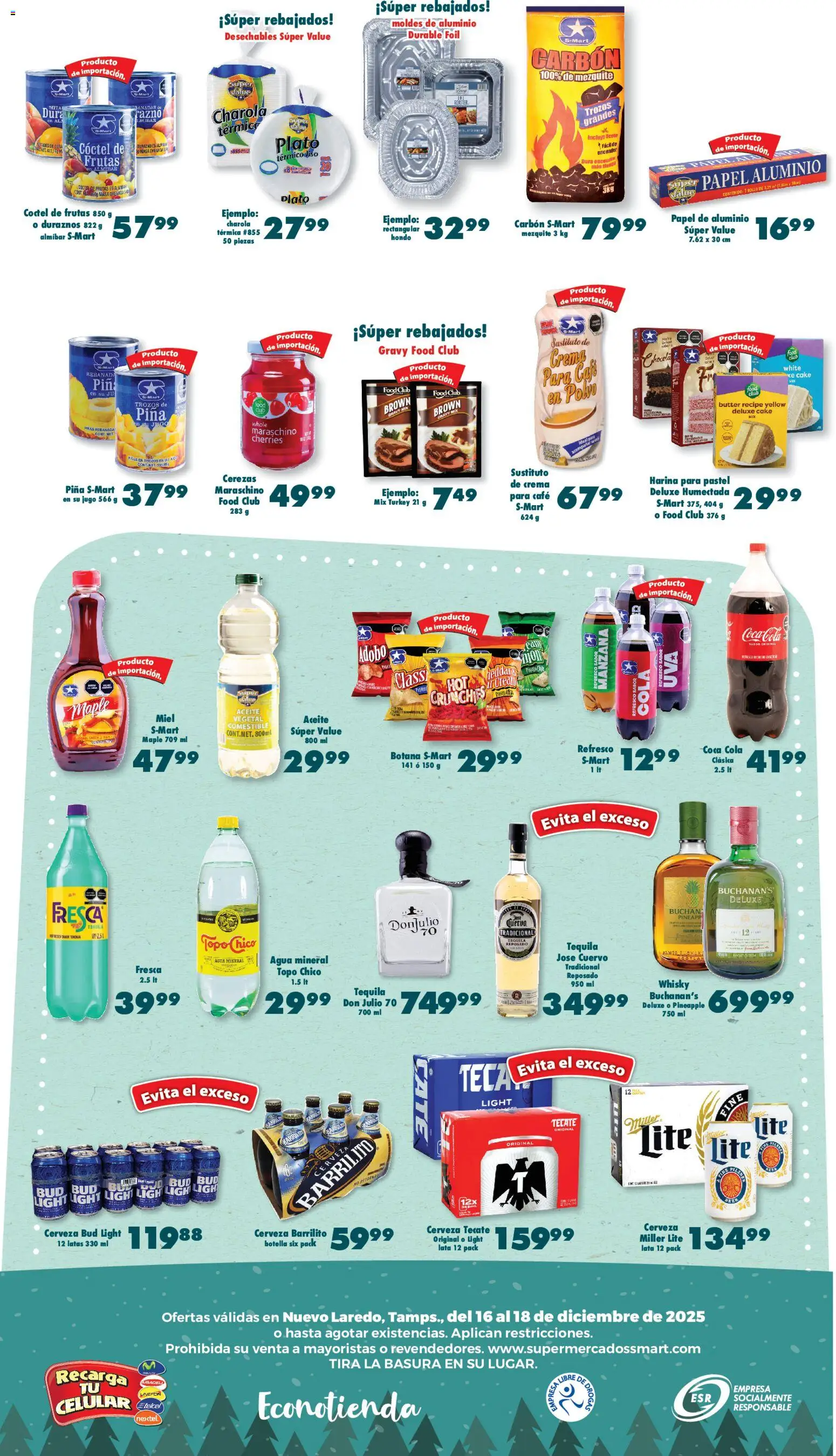 Nuevas ofertas de S-Mart válidas en toda la República Mexicana desde el 16.12.2025. ¡Encuentra las mejores ofertas en S-Mart folleto Nuevo Laredo! | Página: 3 | Productos: Jugo, Cerveza, Piña, Whisky