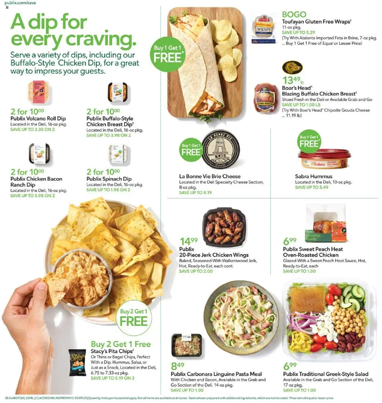 Publix Leaflet - valid from 08.10.2025 | Page: 8 | Products: Spinach, Cheese, Salad, Peach