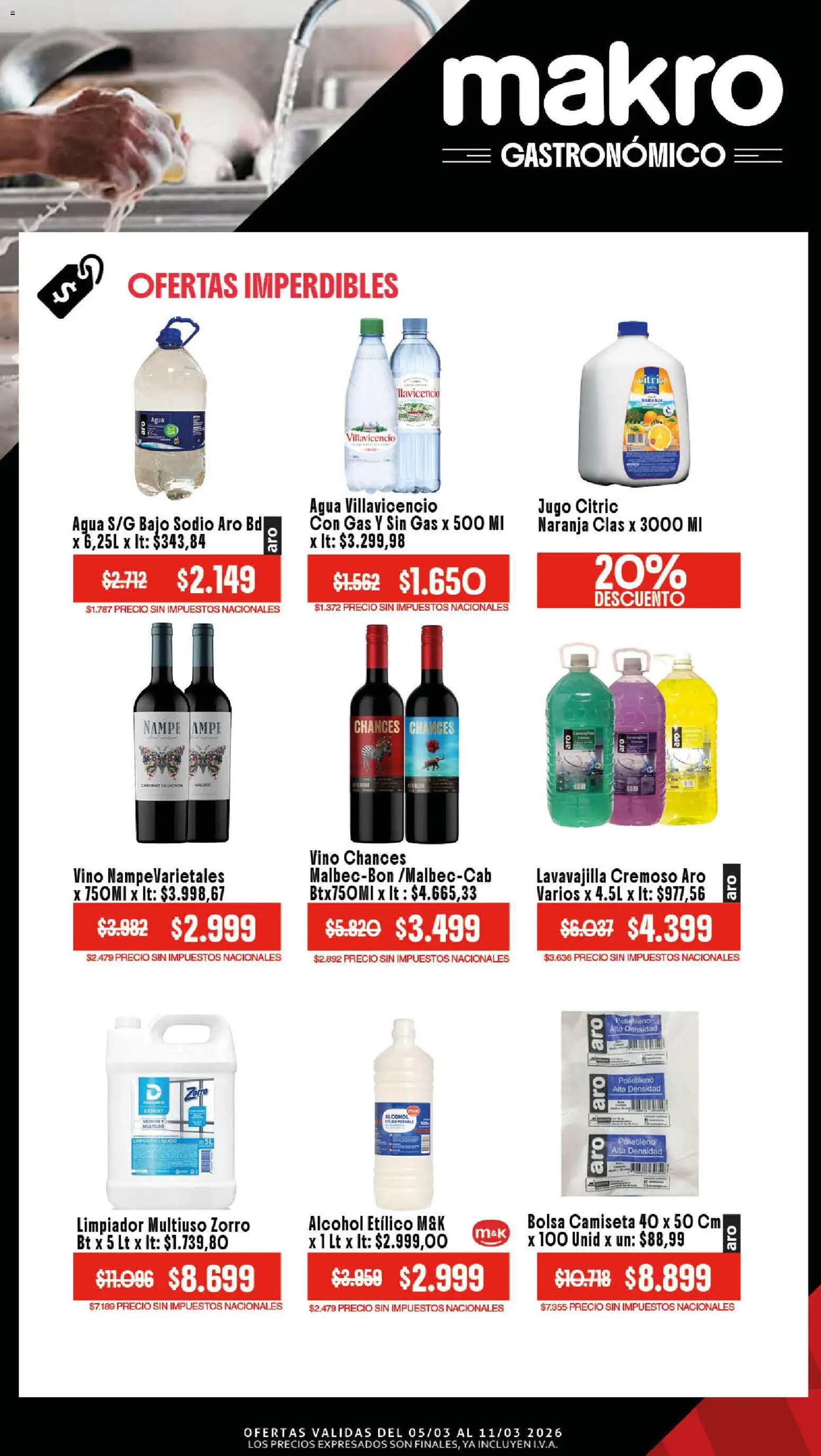 Makro Ofertas Gastronómico │ válido desde el 05.03.2026 | Página: 4 | Productos: Camiseta, Agua, Jugo, Vino