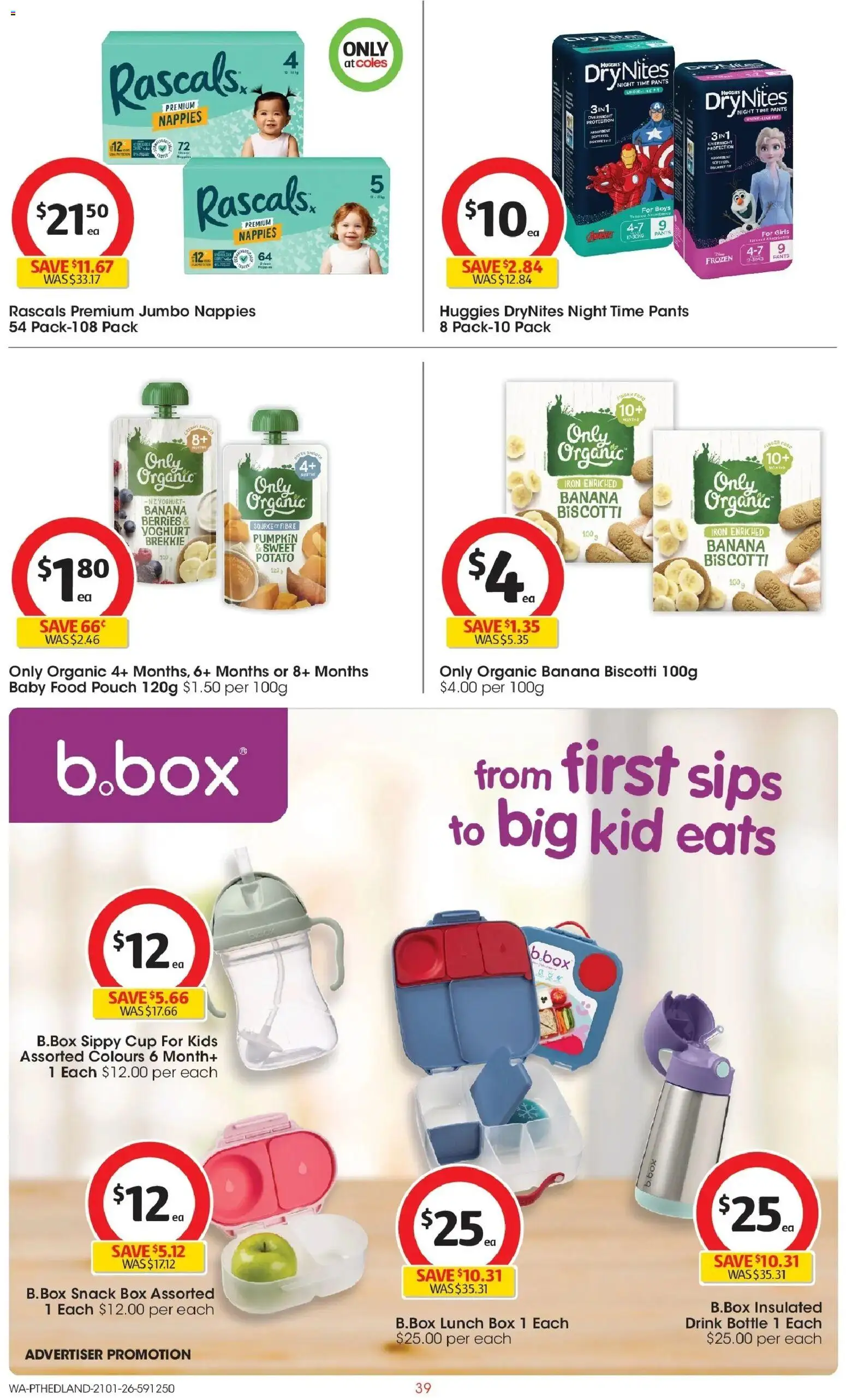 Coles catalogue - valid from 11.02.2026 | Page: 39 | Products: Box, Yoghurt, Pants, Pumpkin