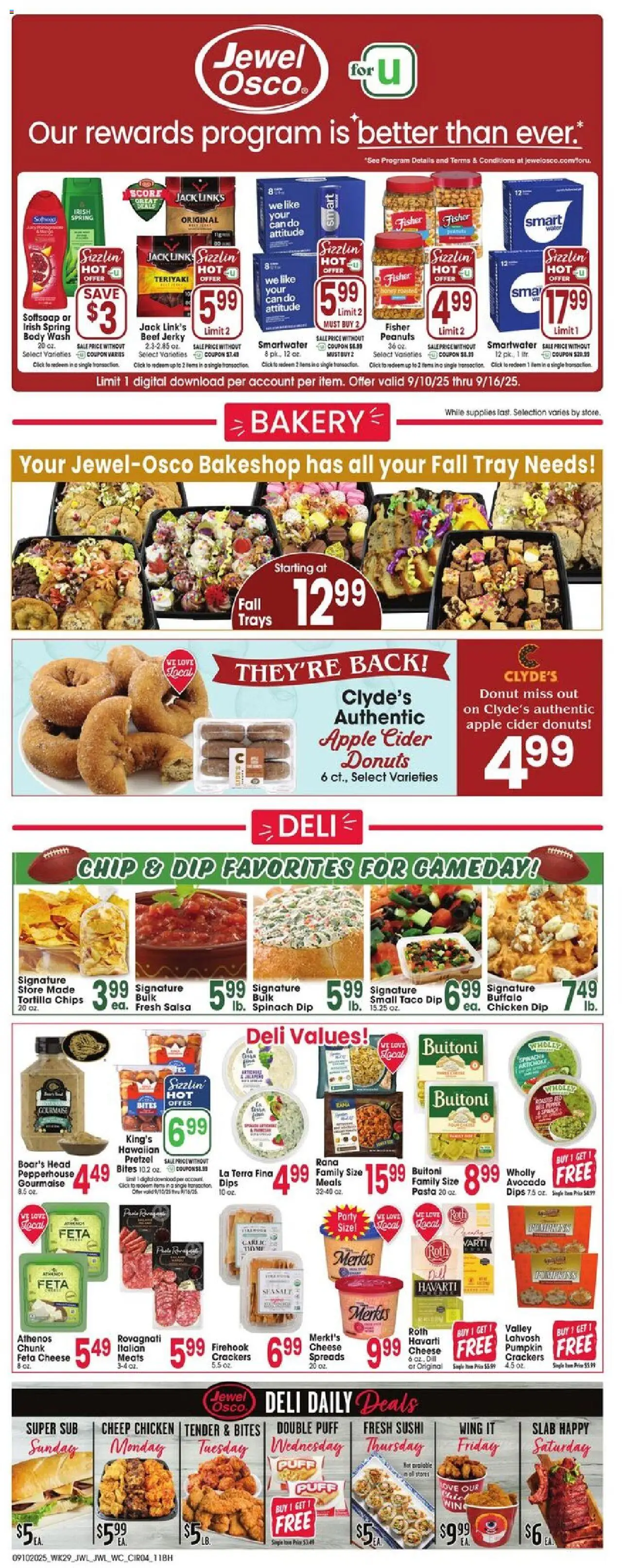 Jewel Osco Weekly Ad - valid from 10.09.2025 | Page: 4 | Products: Cider, Pasta, Chips, Body Wash