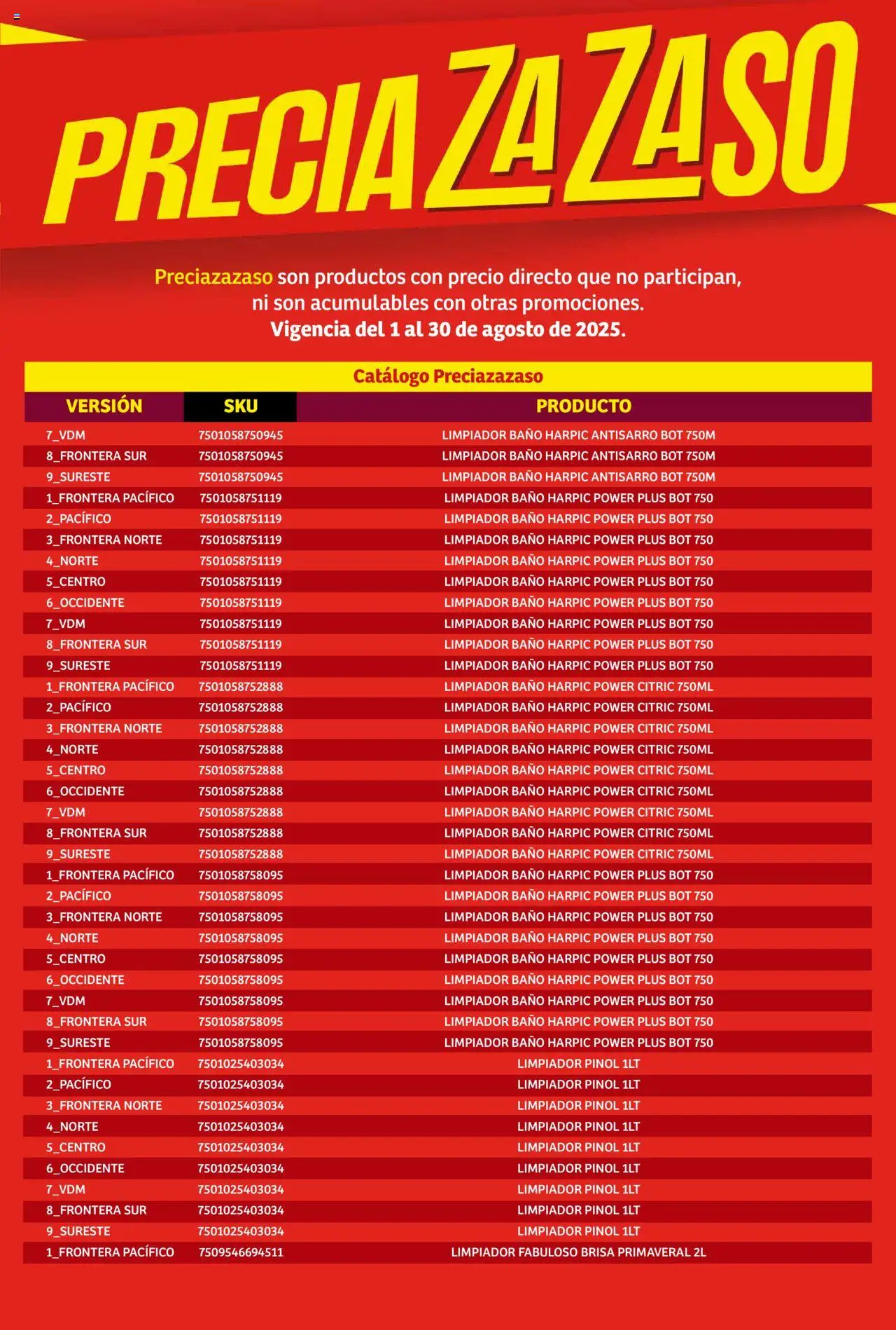 Nuevas ofertas de Soriana válidas en toda la República Mexicana desde el 01.08.2025. ¡Encuentra las mejores ofertas en Soriana - Catálogo Preciazazaso Mercado Nacional! | Página: 107 | Productos: Limpiador, Baño
