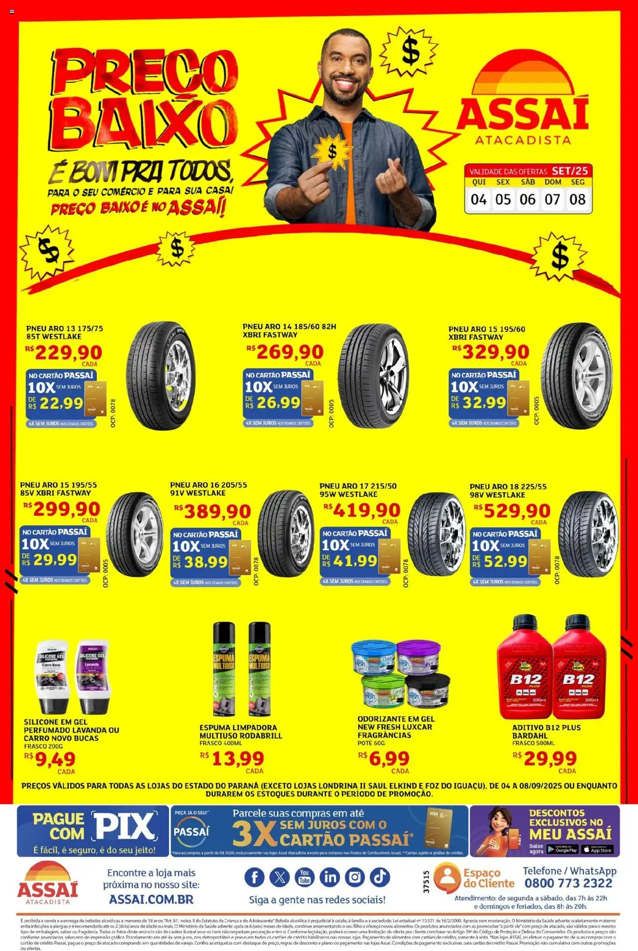 Assaí Atacadista Folheto - válido de 04.09.2025 | Página: 1 | Produtos: Pneu, Base, Baixo, Bebida