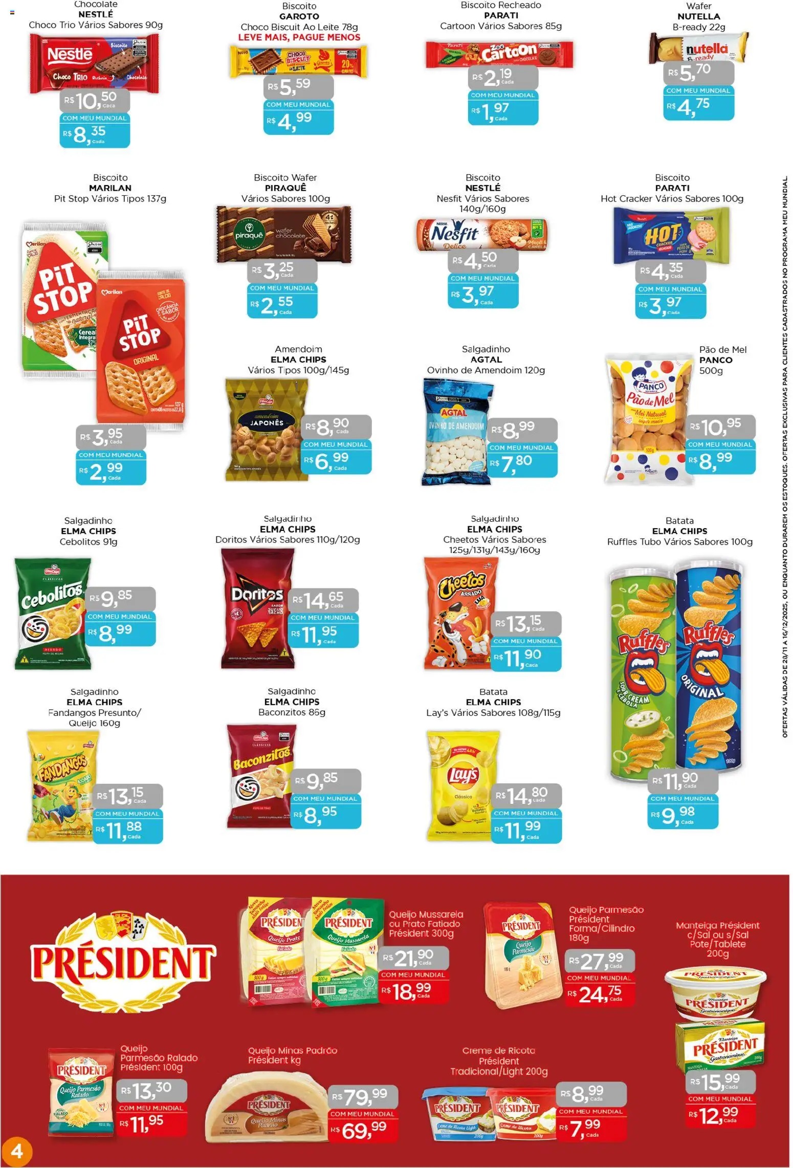 Mundial Folheto - válido de 28.11.2025 | Página: 4 | Produtos: Biscoito, Queijo, Ricota, Mussarela