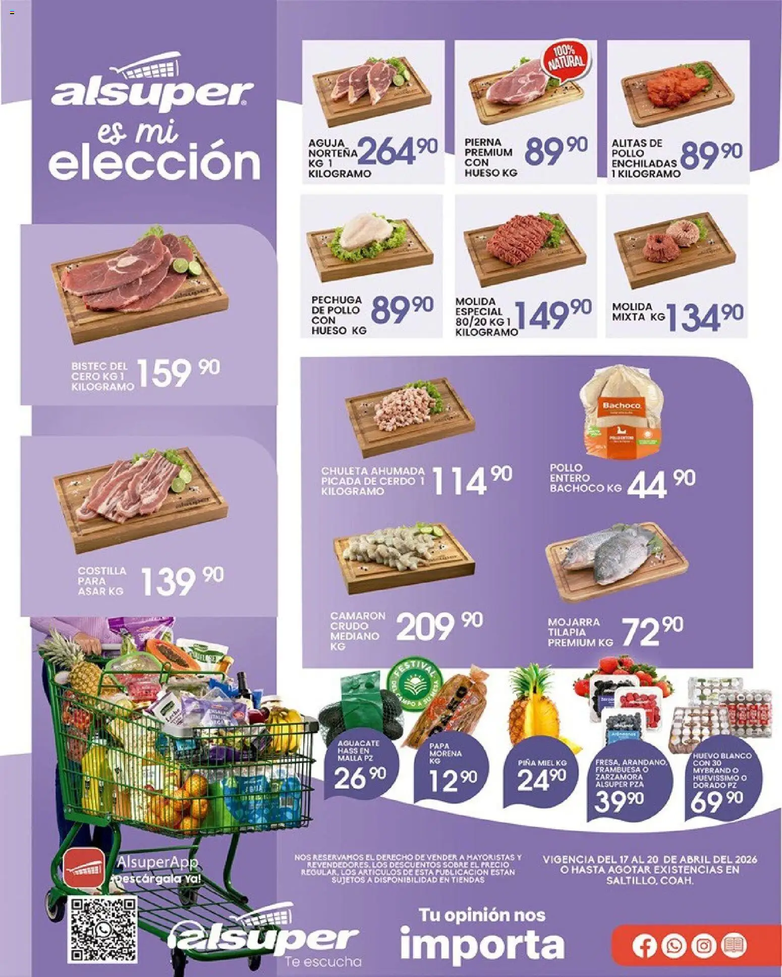 Nuevas ofertas de Alsuper válidas en toda la República Mexicana desde el 17.04.2026. ¡Encuentra las mejores ofertas en Alsuper folleto Saltillo! | Página: 1 | Productos: Pollo, Papa, Malla, Sobre
