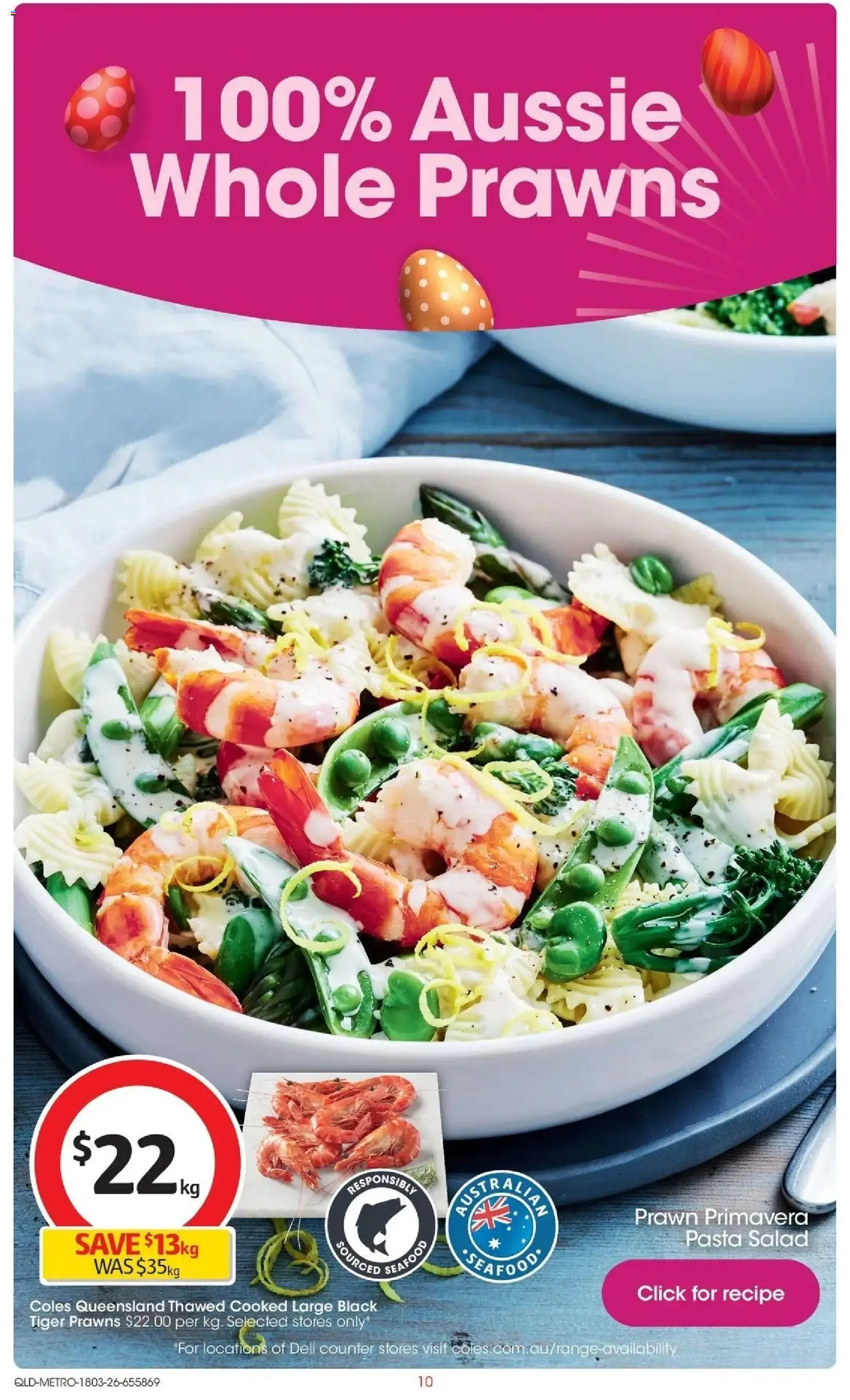 Coles catalogue - valid from 18.03.2026 | Page: 10 | Products: Pasta, Prawns, Salad, Seafood