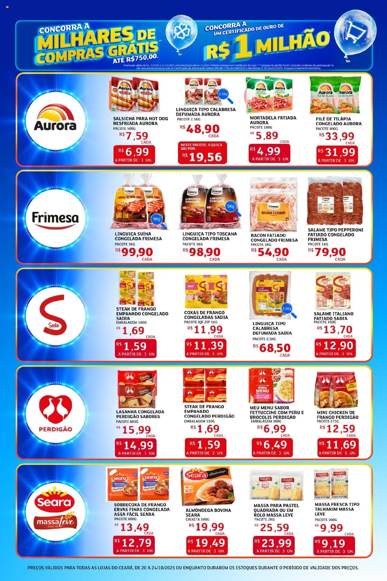 Assaí Atacadista Folheto - válido de 20.10.2025 | Página: 2 | Produtos: Linguiça, Salame, Massa, Frango