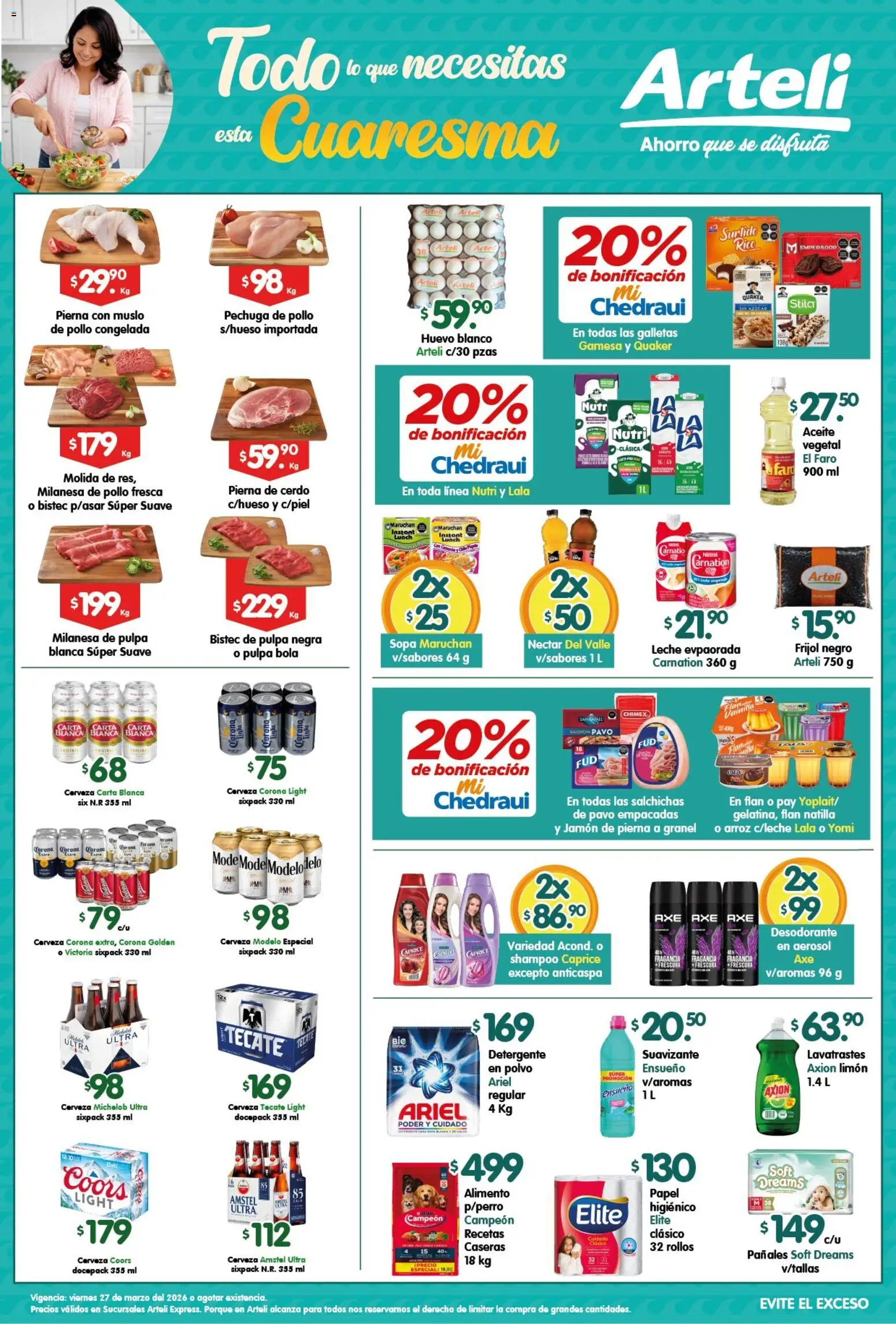 Nuevas ofertas de Arteli válidas en toda la República Mexicana desde el 27.03.2026. ¡Encuentra las mejores ofertas en Arteli folleto Express! | Página: 1 | Productos: Detergente, Aceite, Jamón, Pañales