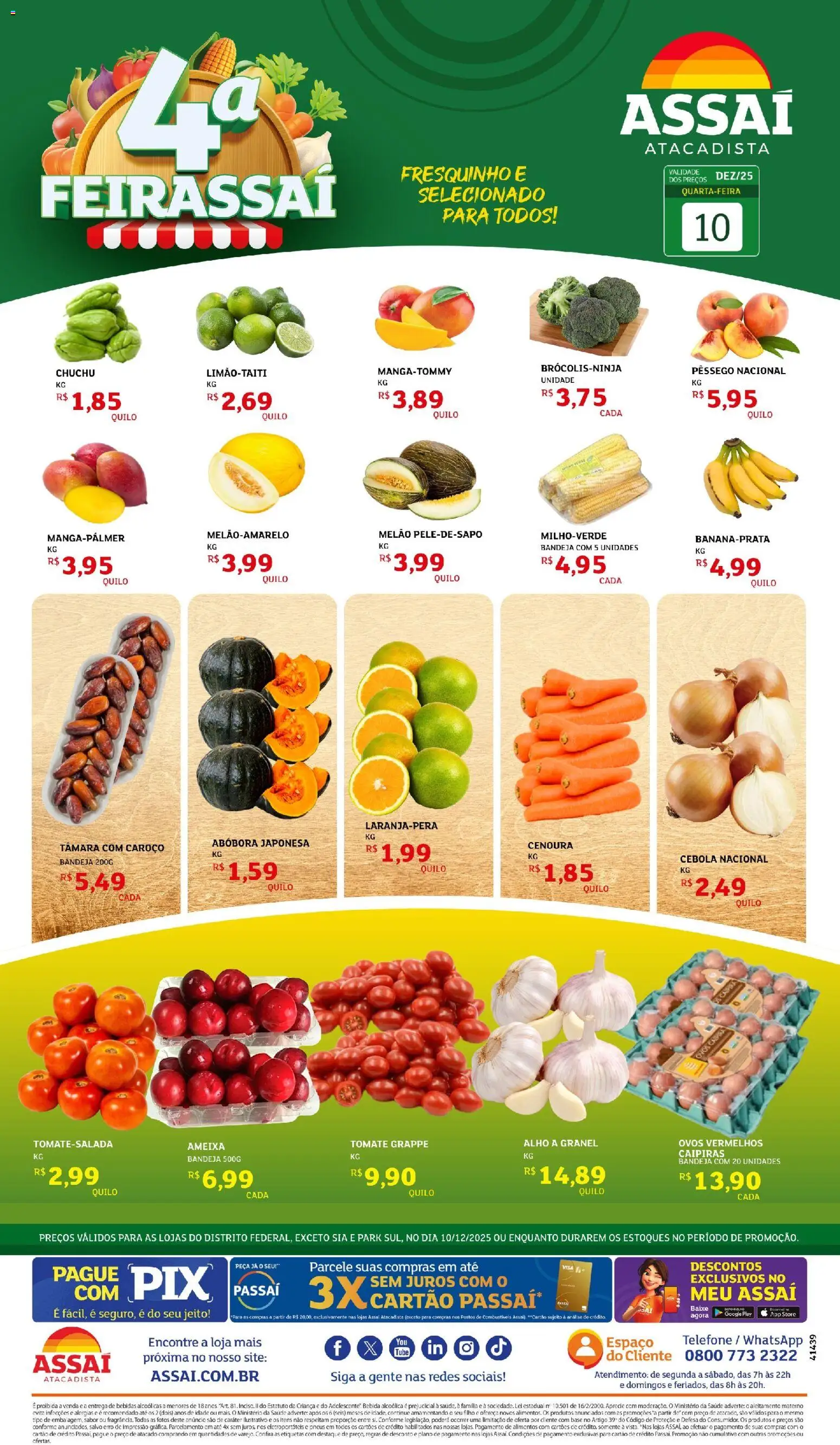 Assaí Atacadista Folheto - válido de 10.12.2025 | Página: 1 | Produtos: Chuchu, Ovos, Base, Telefone